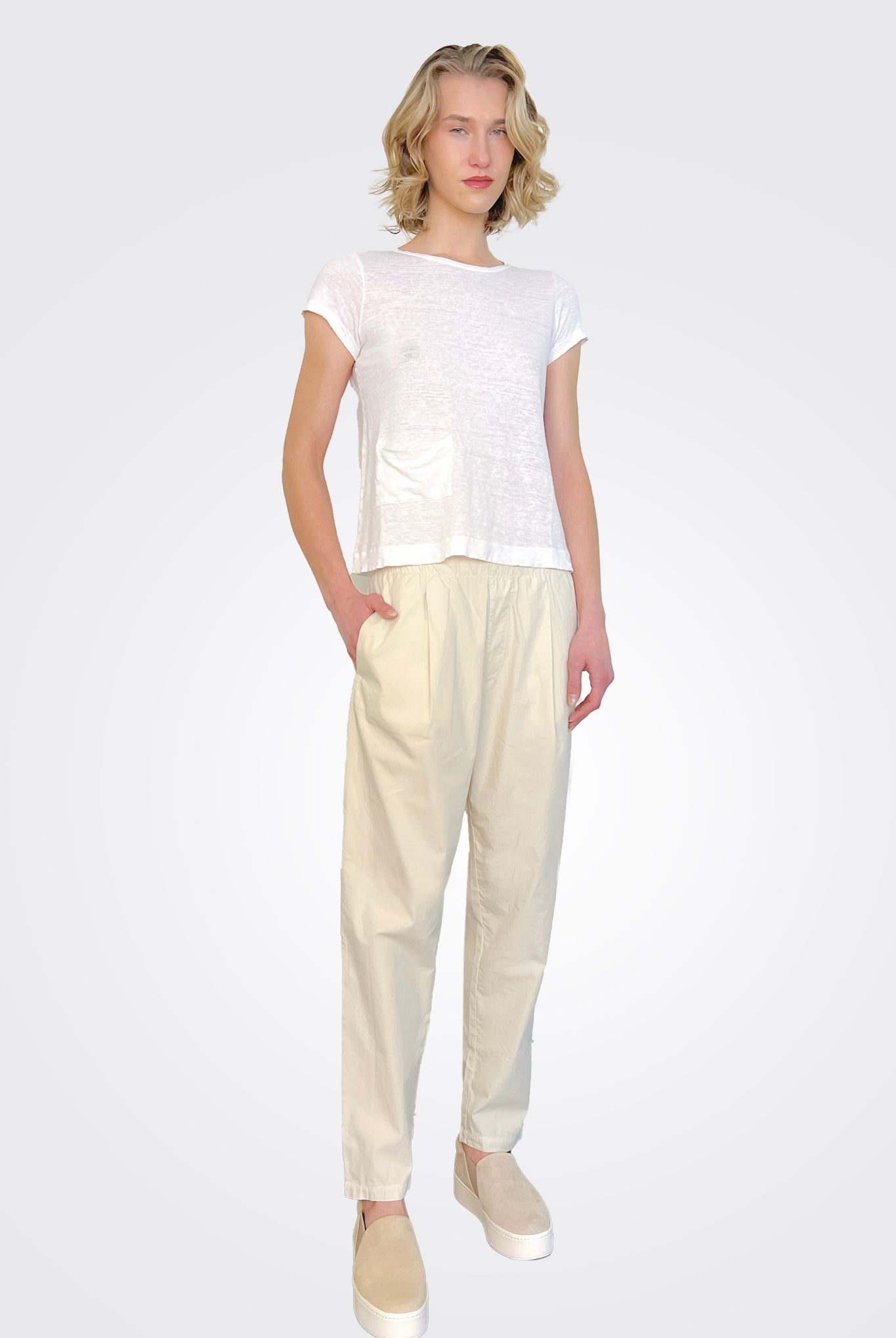 Cotton Stretch Waist Trousers - Ivory by Transit Par-Such | 25 South Boutiques