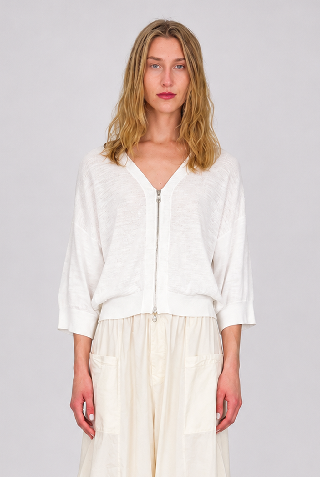Short Sleeve Zip Cardigan - White by Transit Par-Such | 25 South Boutiques