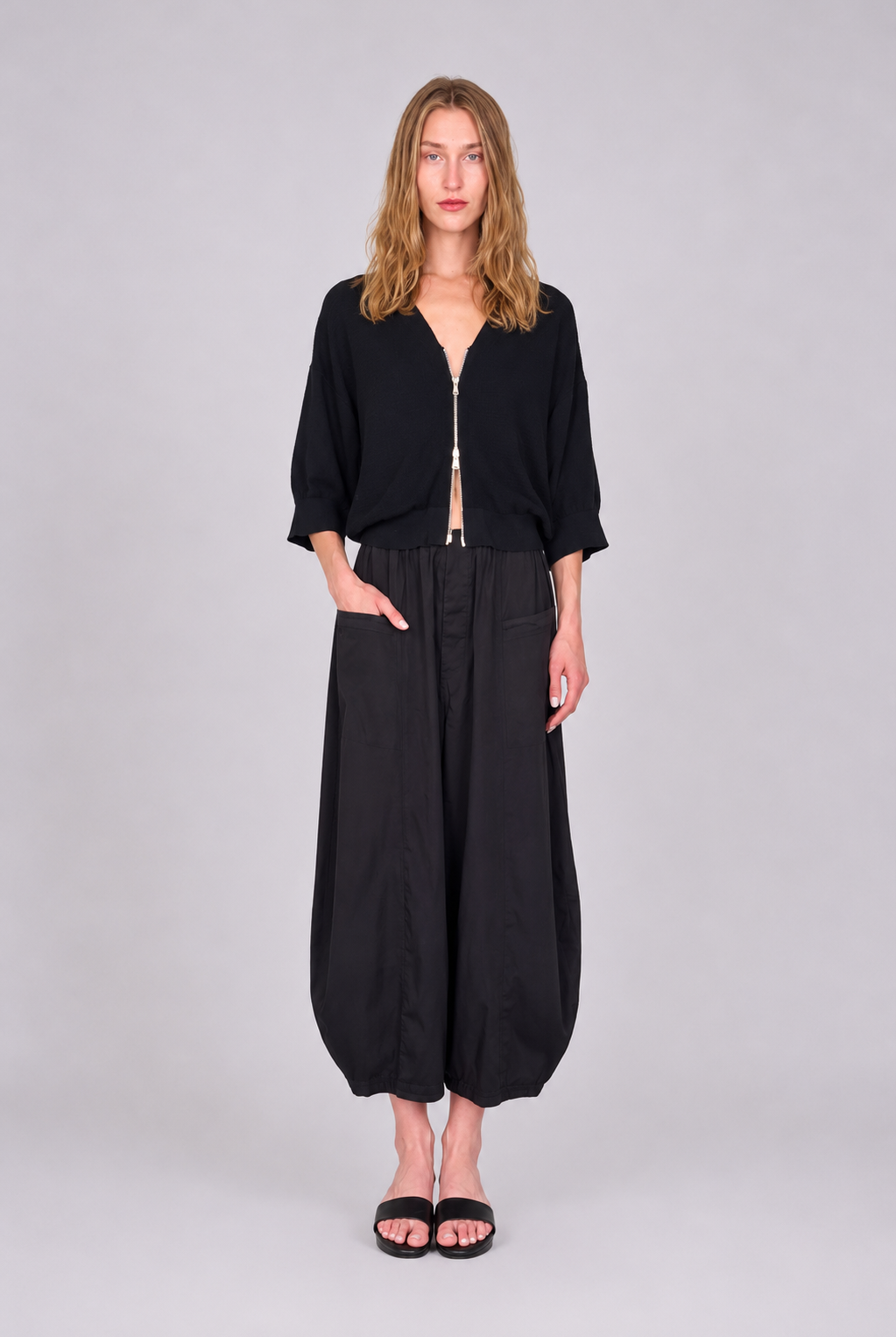 Short Sleeve Zip Cardigan - Black by Transit Par-Such — alternate view