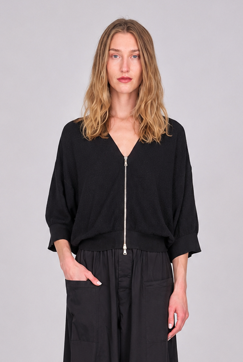 Short Sleeve Zip Cardigan - Black by Transit Par-Such | 25 South Boutiques