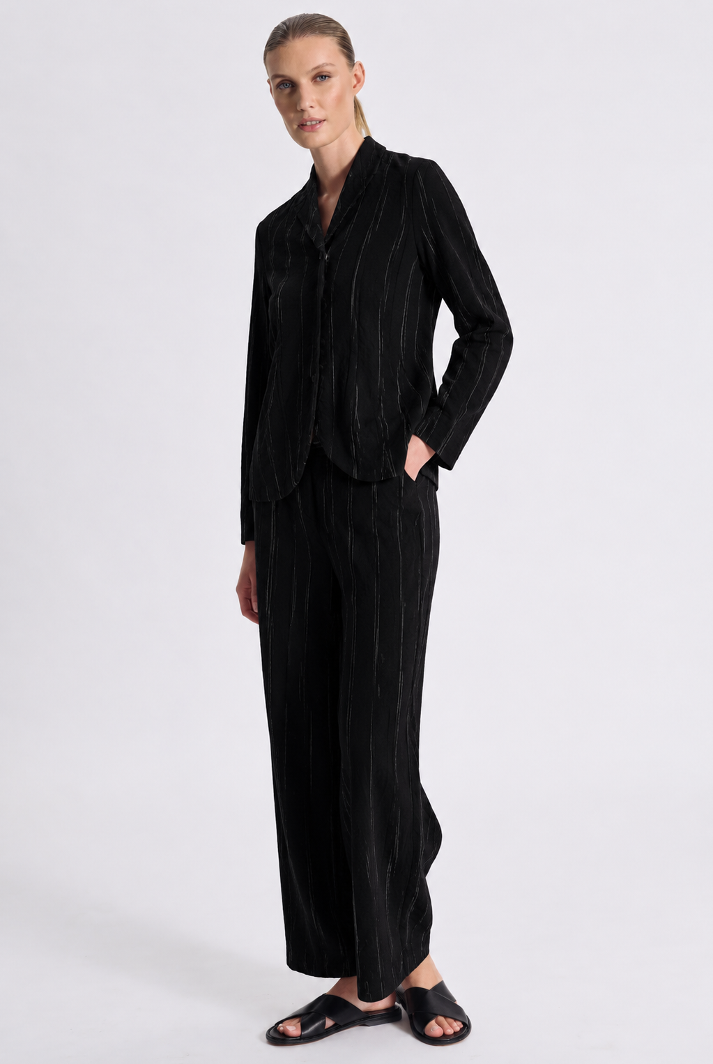 Flared Pinstripe Jacket - Black by Transit Par-Such — alternate view