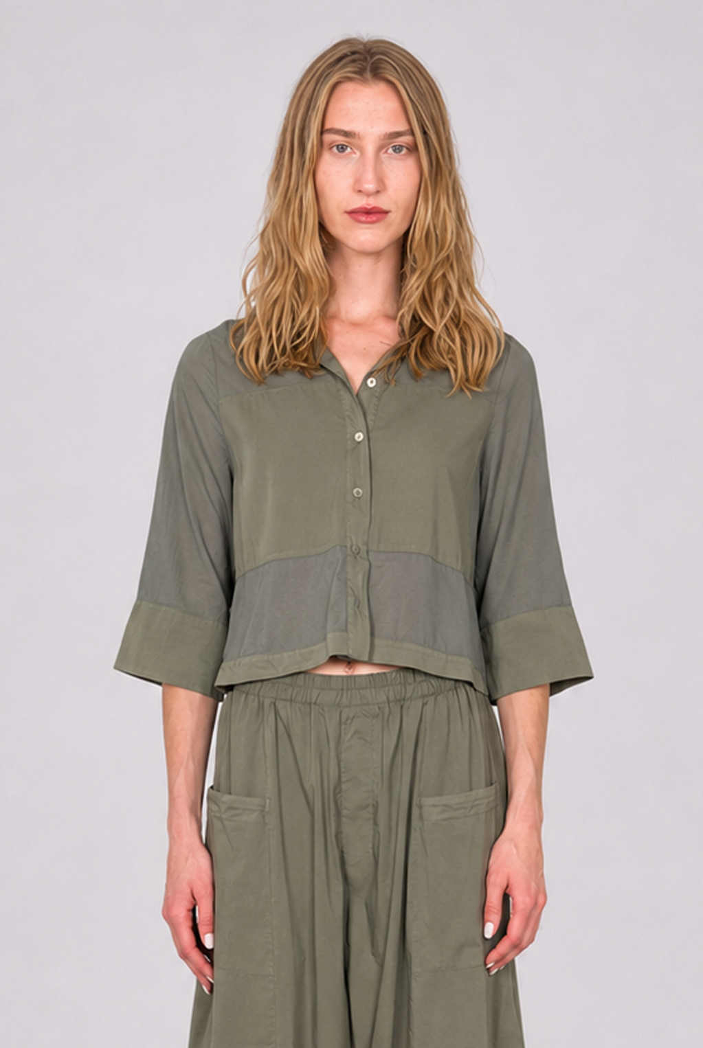 Fabric Blocking Short Sleeve Blouse - Green by Transit Par-Such | 25 South Boutiques