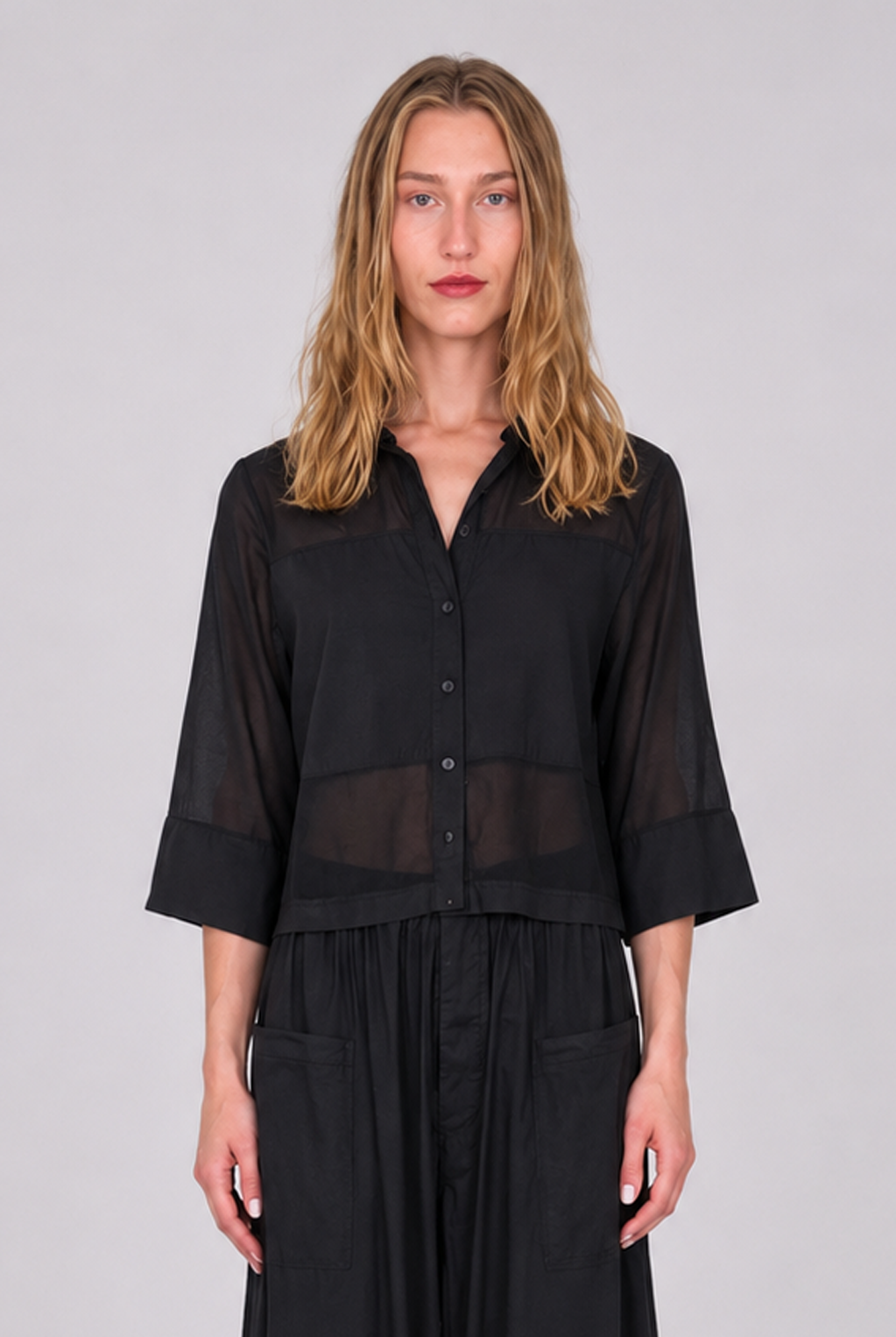 Fabric Blocking Short Sleeve Blouse - Black by Transit Par-Such | 25 South Boutiques