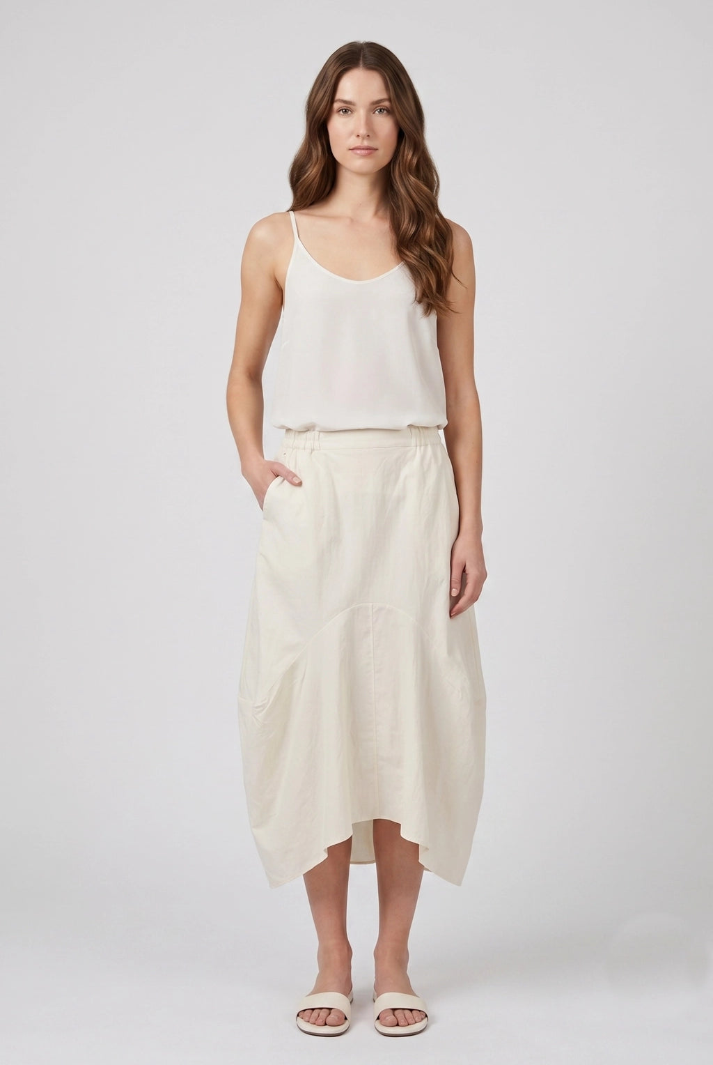 Cotton Elastic Waist Midi Skirt - Sand by Transit Par-Such | 25 South Boutiques