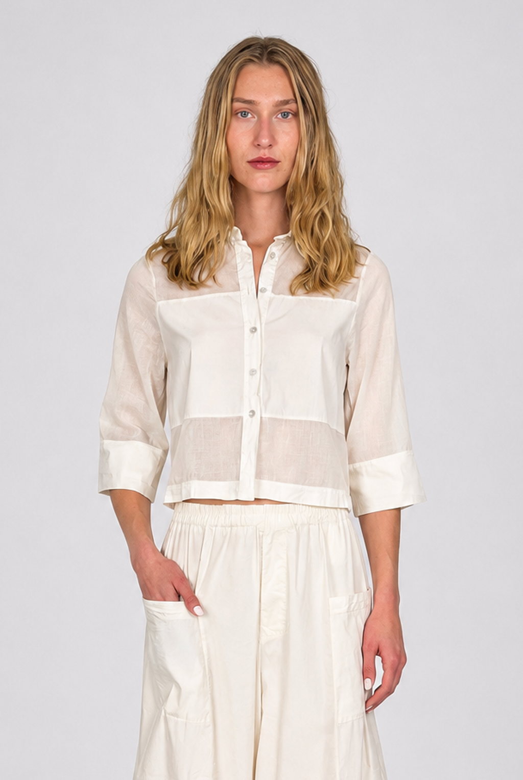 Fabric Blocking Short Sleeve Blouse - Sand by Transit Par-Such | 25 South Boutiques