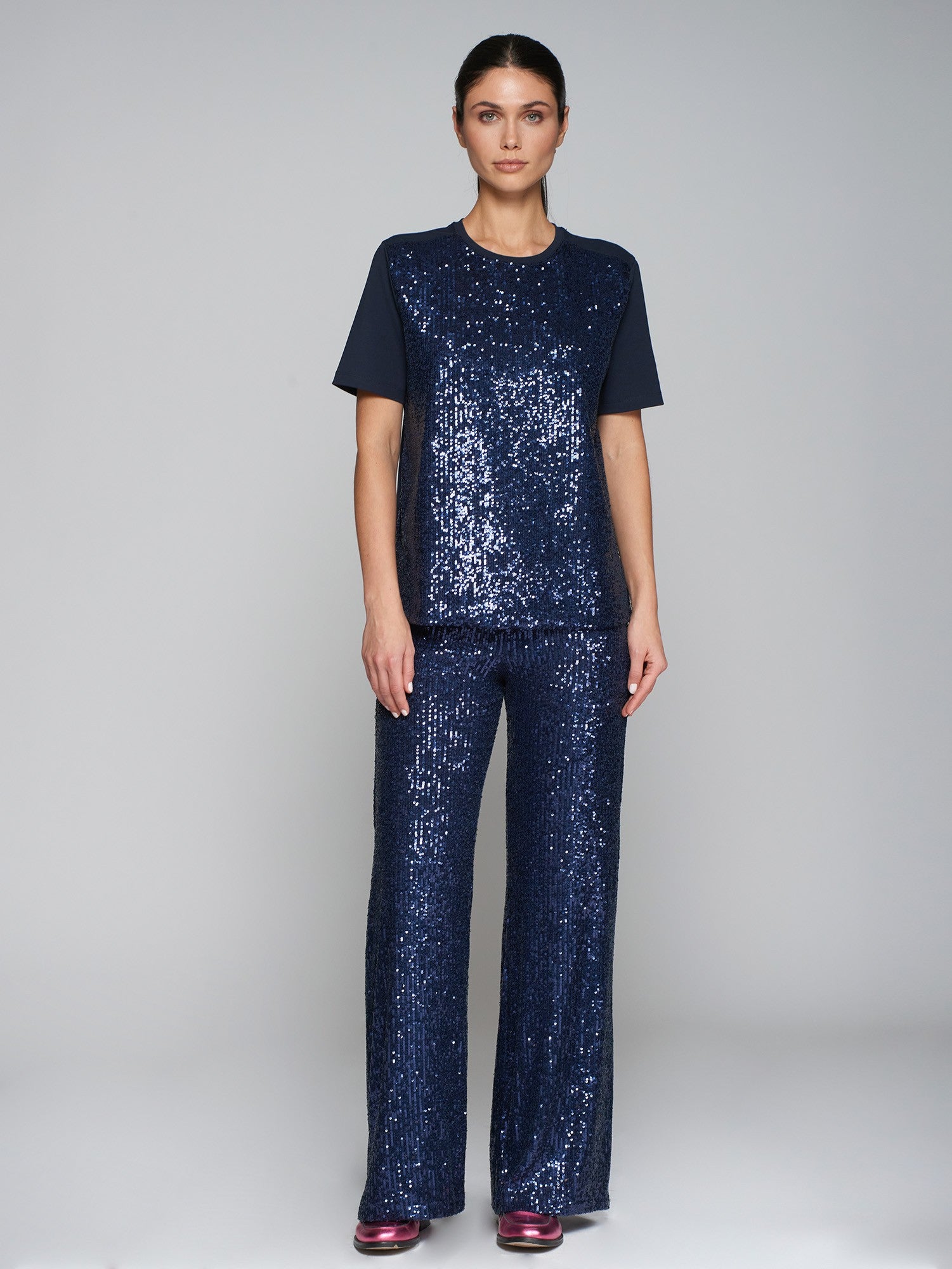 Venus Sequin Trousers - Navy by Vilagallo — view 3