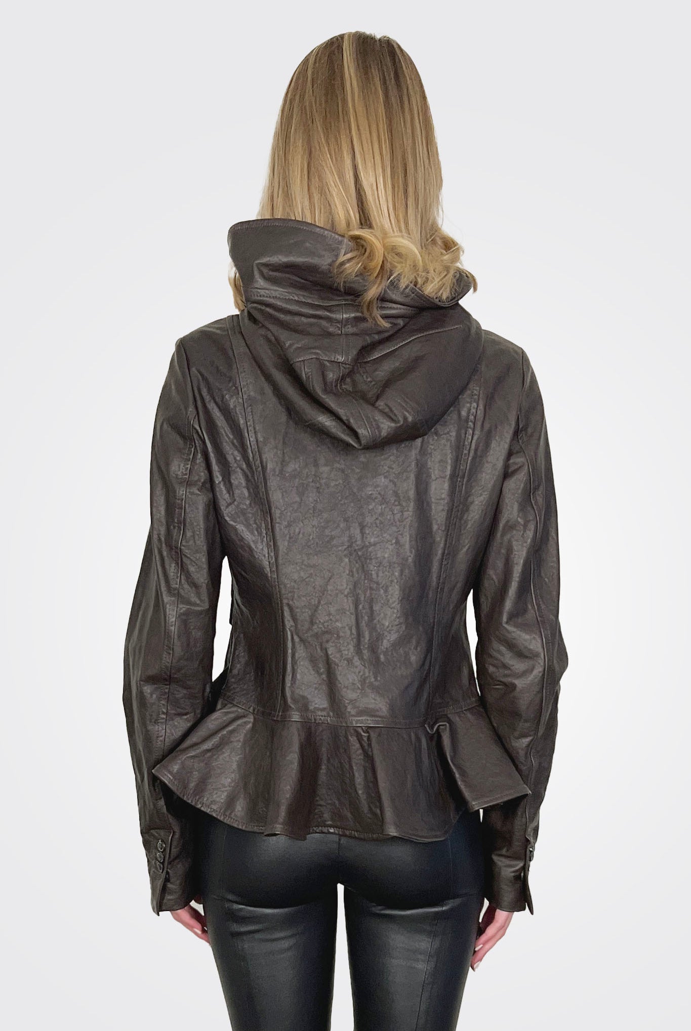 Flared Hem Hooded Leather Jacket - Turf by Rundholz — alternate view