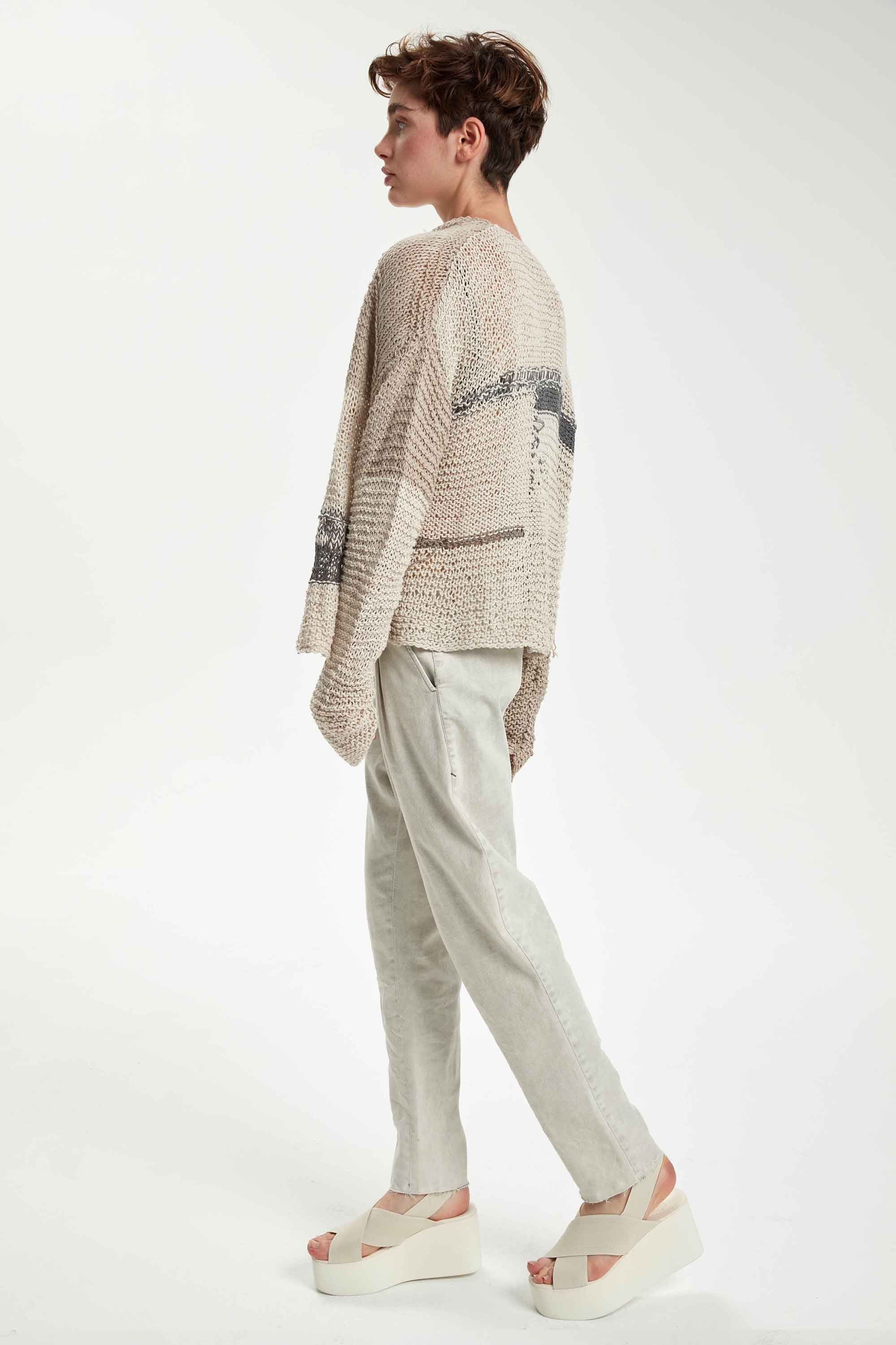 Hand Knitted Cotton Cardigan - Original Light Beige by Umit Unal — view 5