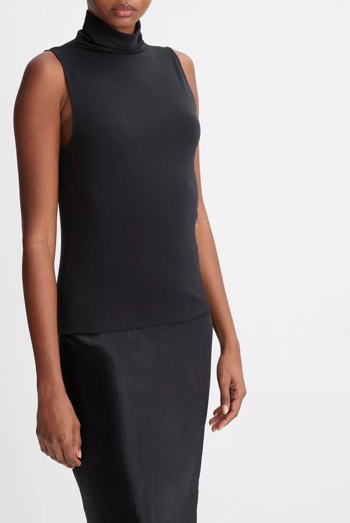 Sleeveless Turtleneck Top - Black by Vince — view 3