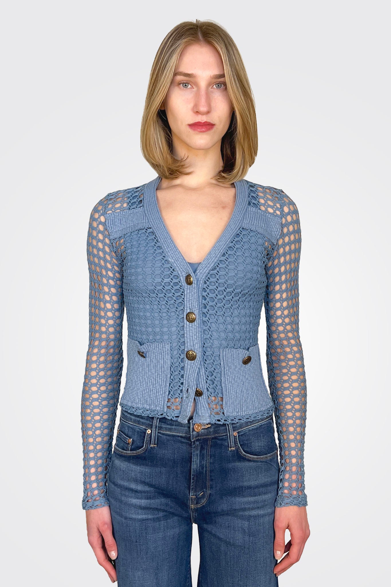 Knit Button Cardigan Jacket - Vintage Blue by Pete — alternate view