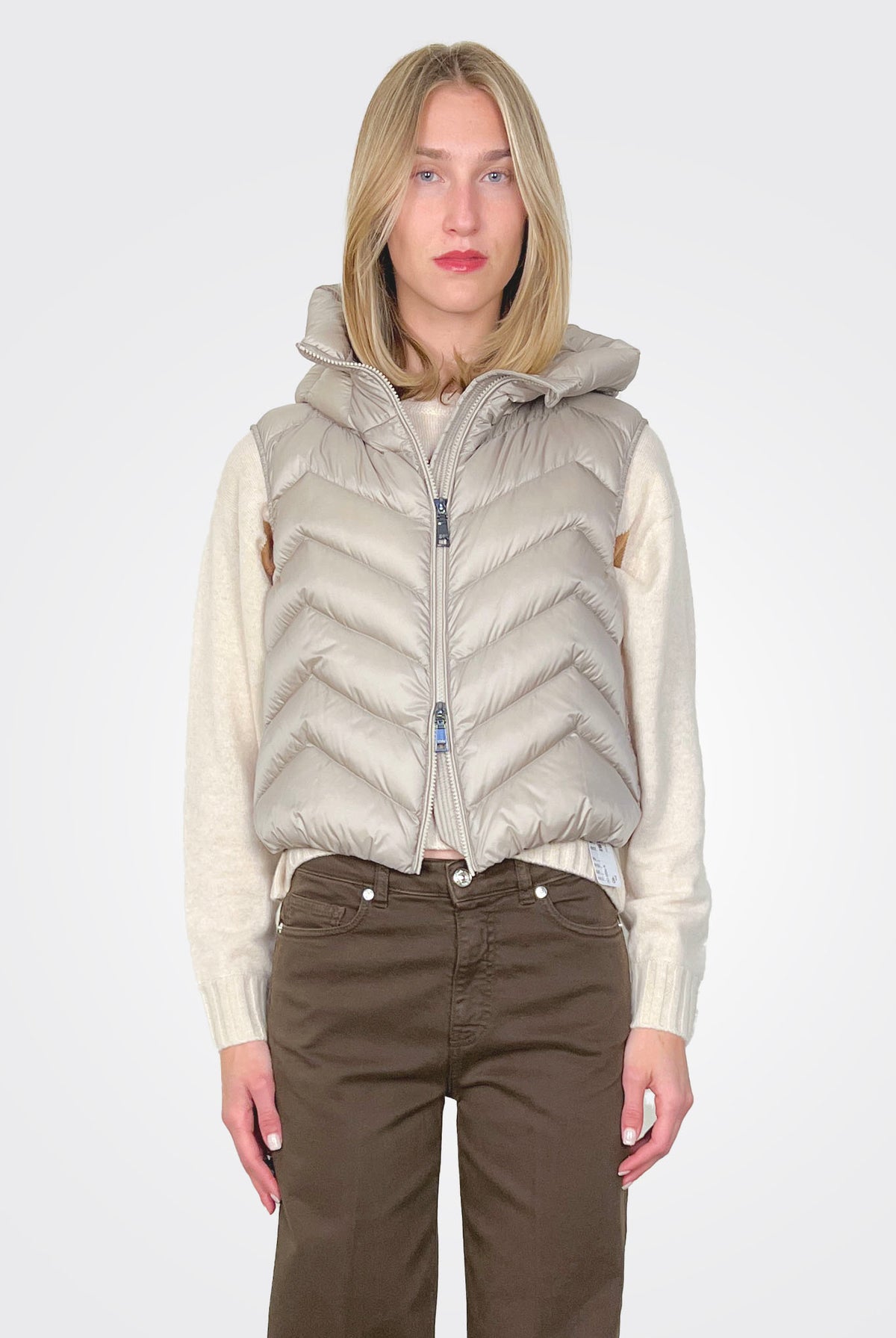 Puffer Hooded Vest - Taupe by Seventy Venezia — view 3