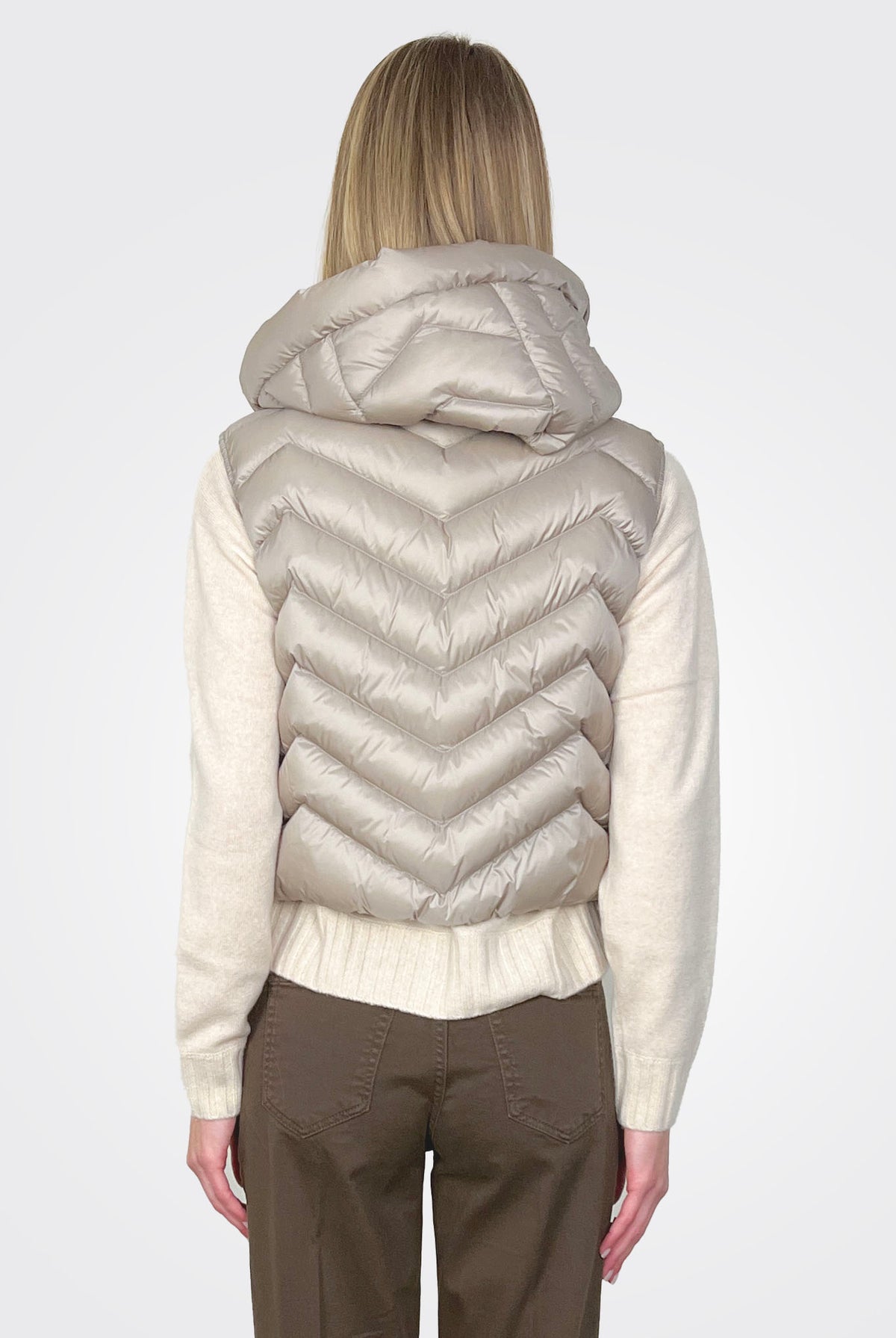 Puffer Hooded Vest - Taupe by Seventy Venezia — alternate view