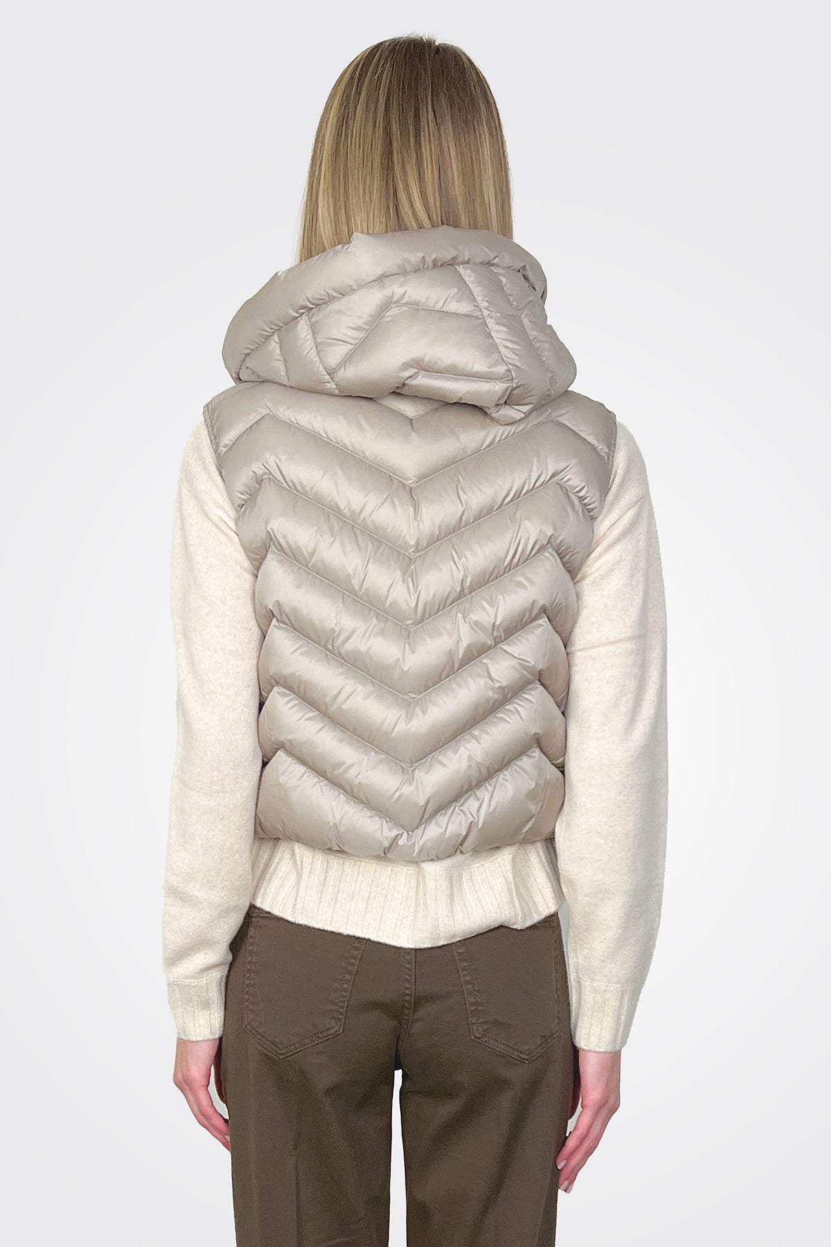Puffer Hooded Vest - Taupe by Seventy Venezia — alternate view