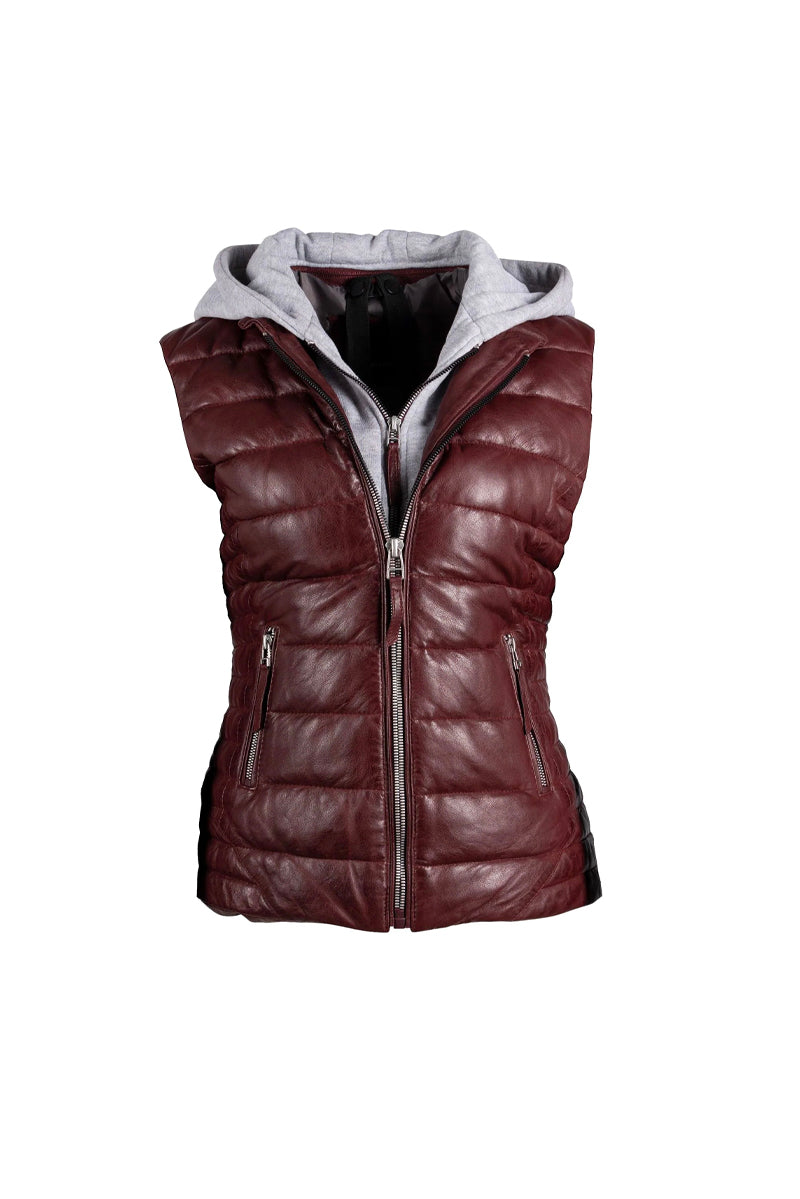 Robi Hooded Leather Jacket - Crimson Red by Mauritius | 25 South Boutiques