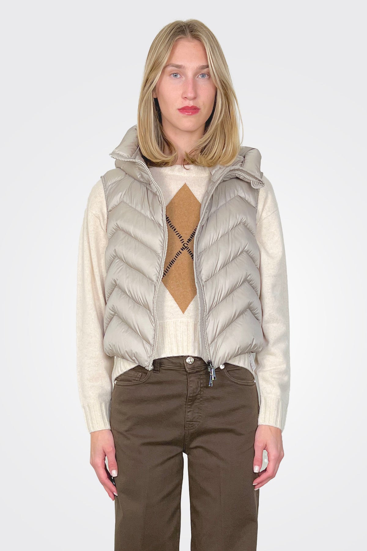 Puffer Hooded Vest - Taupe by Seventy Venezia | 25 South Boutiques
