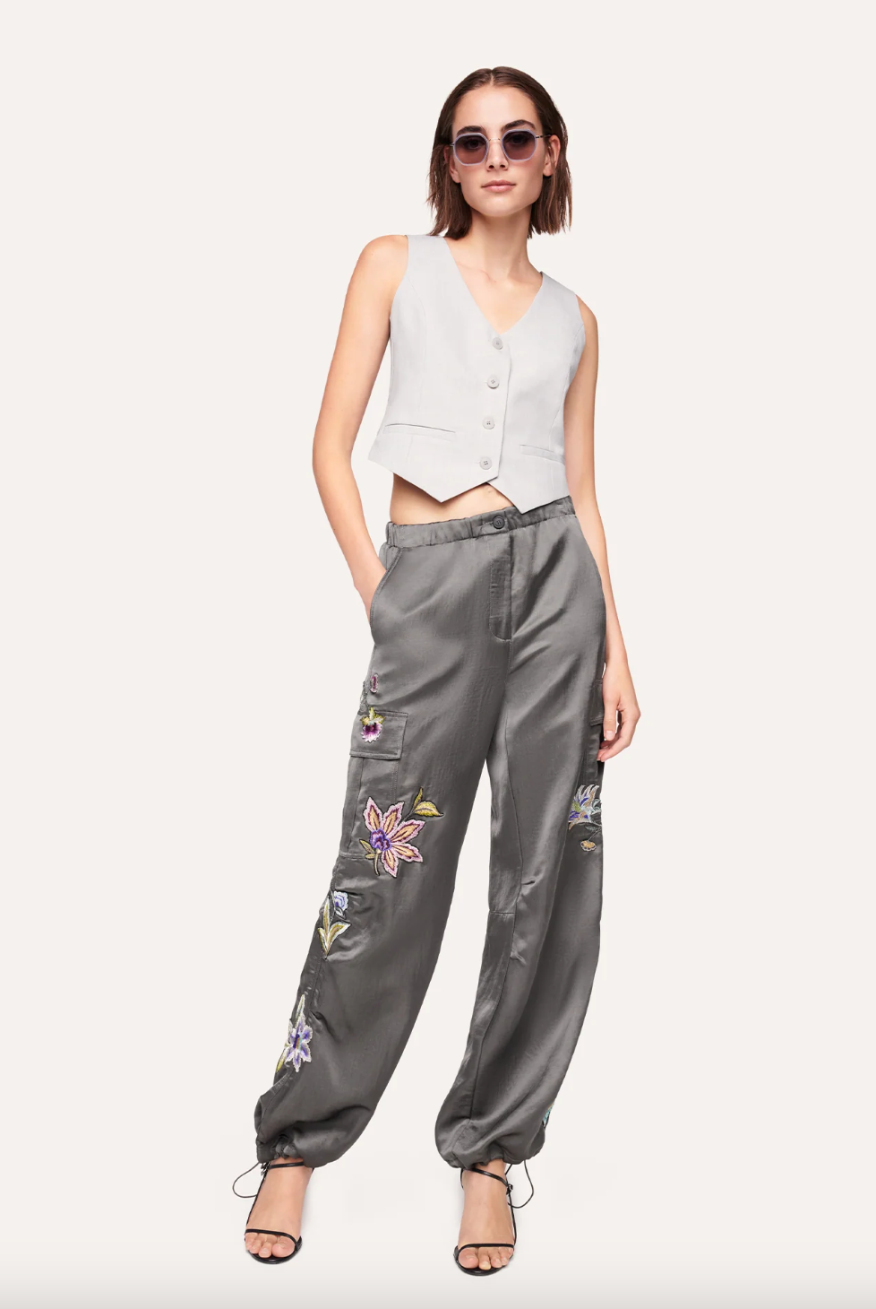 Morgan Satin Trousers Wide Fit Cargo - Volcanic by Cambio — view 4