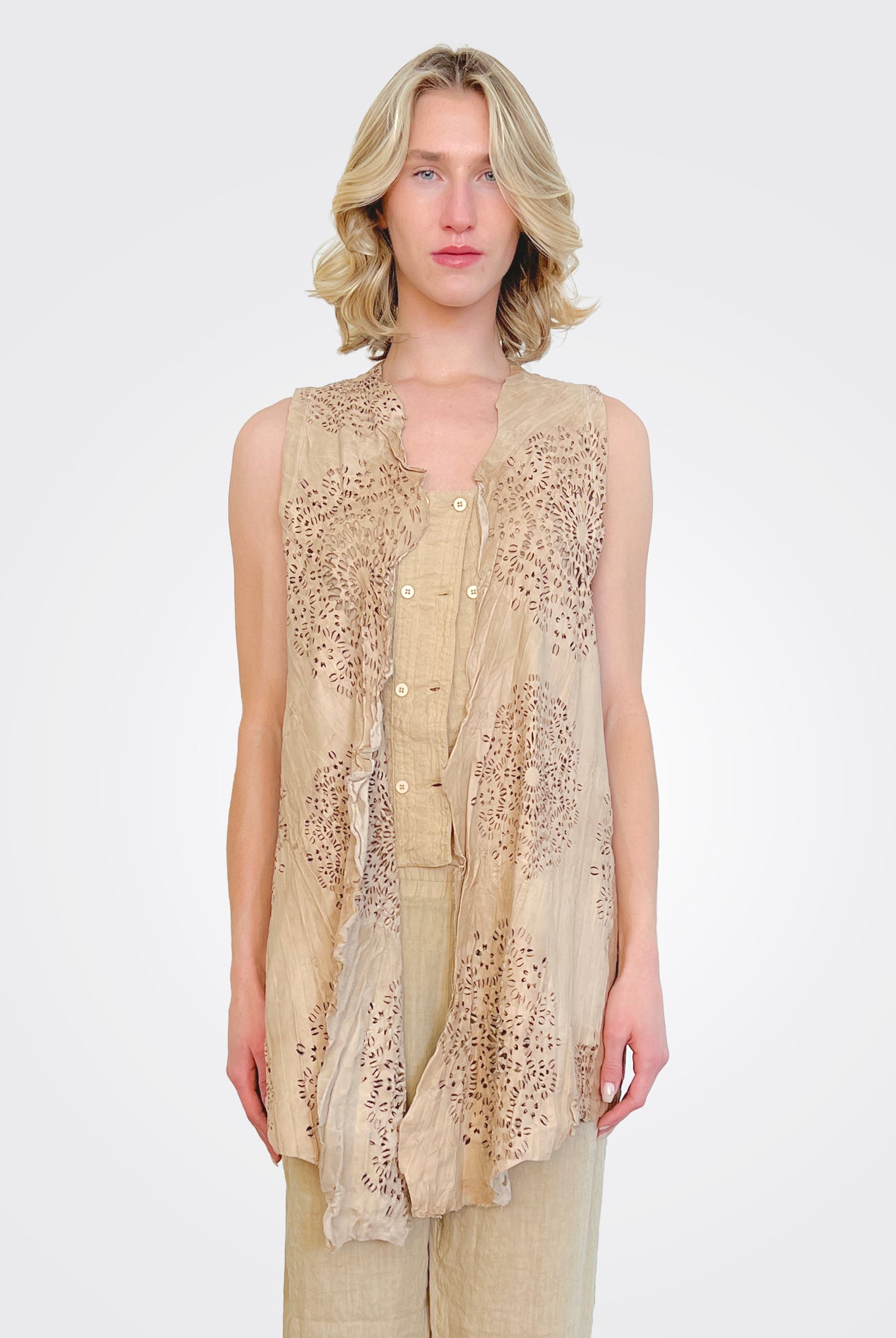 Lasercut Long Vest - Beige by Transit Par-Such | 25 South Boutiques