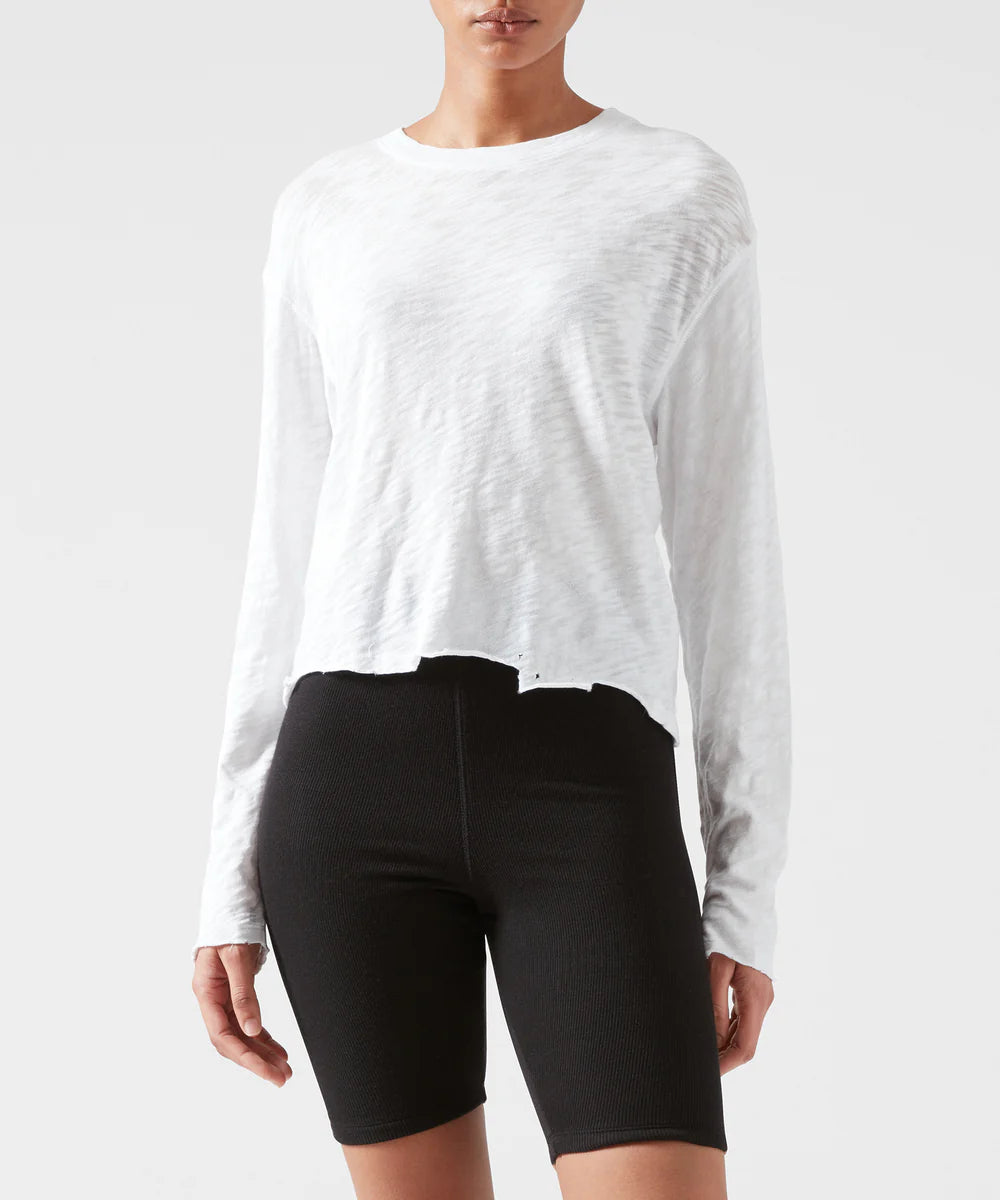 Slub Jersey Long Sleeve Destroyed Wash Crop Tee - White by ATM | 25 South Boutiques
