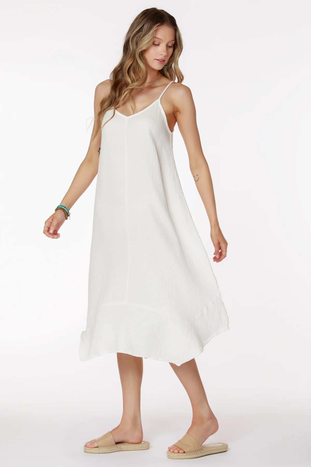 Cami V Neck Midi Handkerchief Dress - White by Bobi — alternate view
