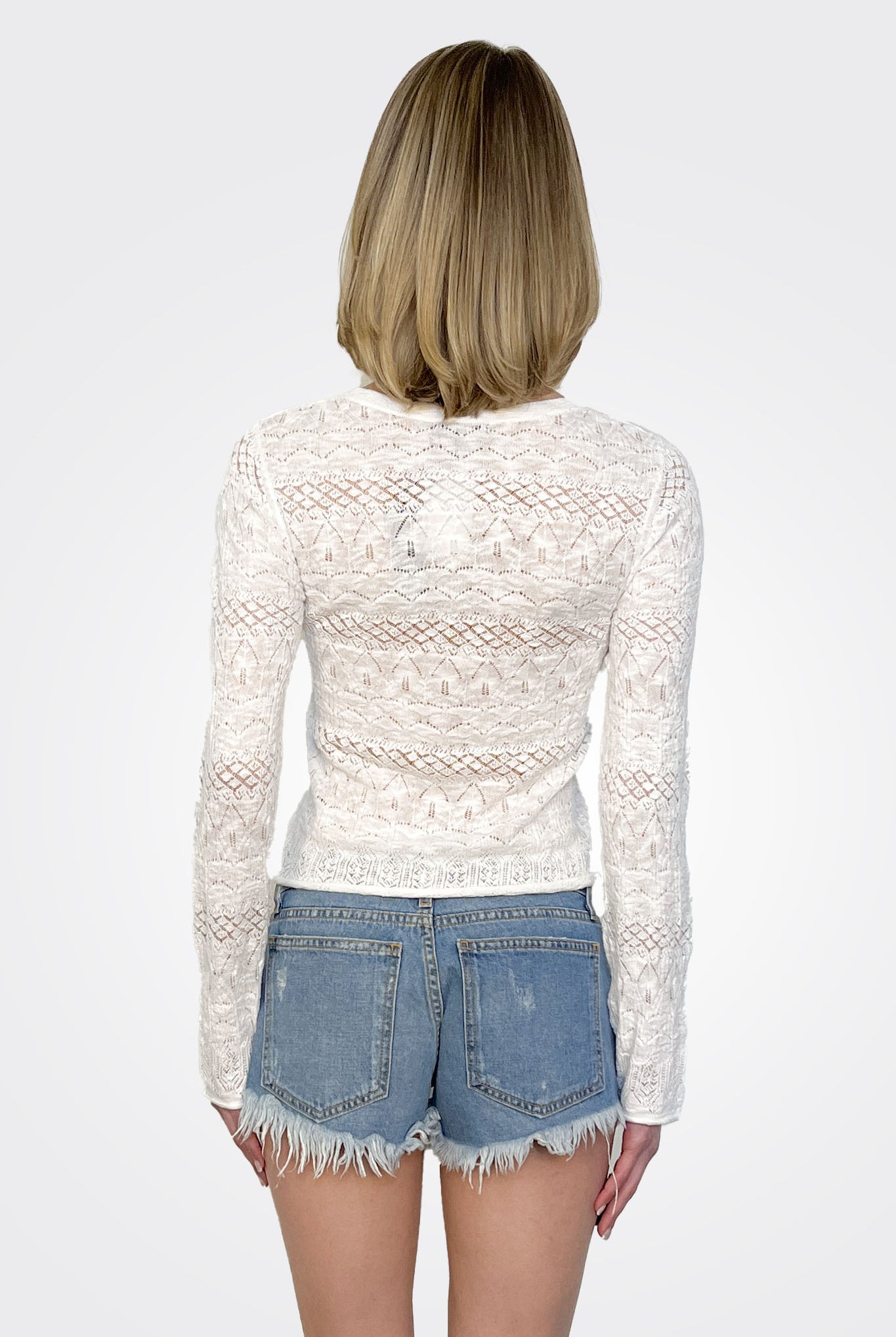 Pointelle Long Sleeve Top - White by Bobi — alternate view