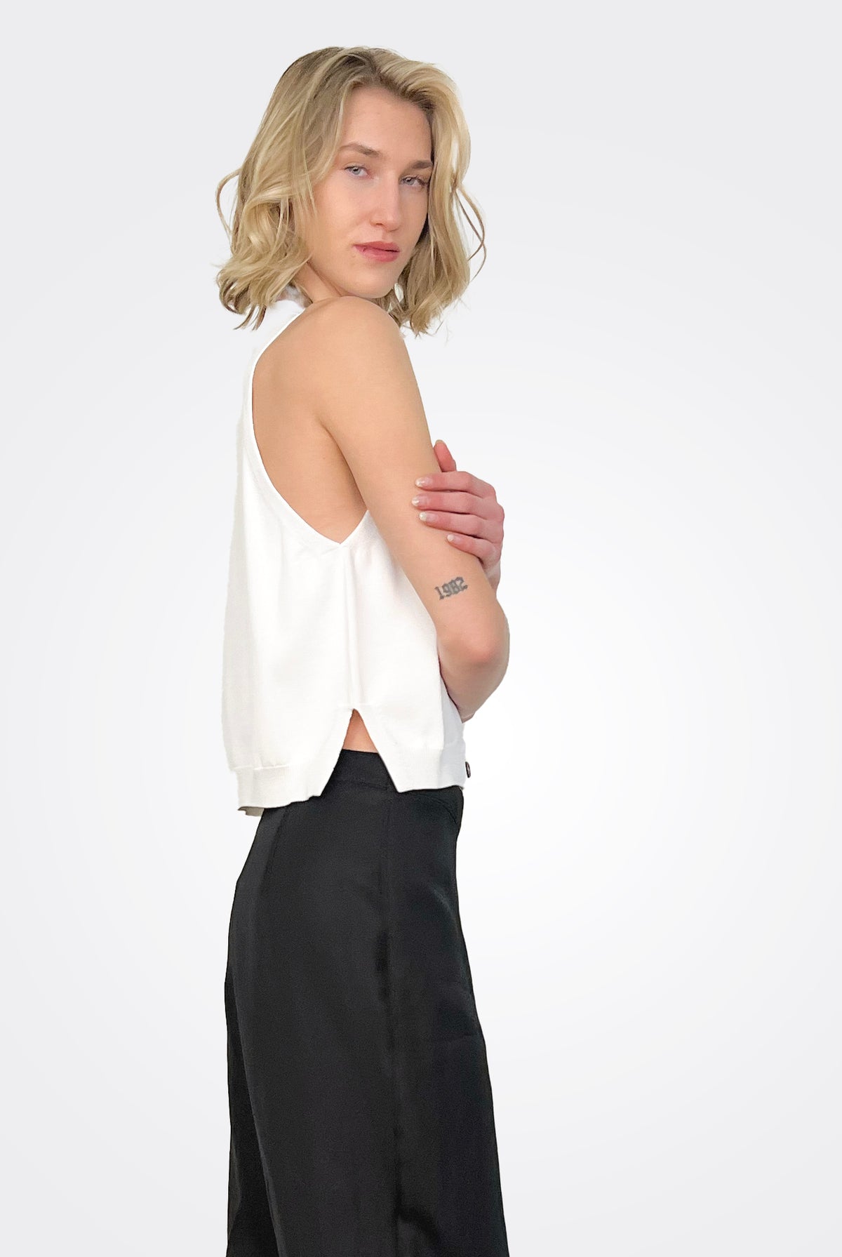 V Neck Waistcoat - Bianco by Liviana Conti — view 3