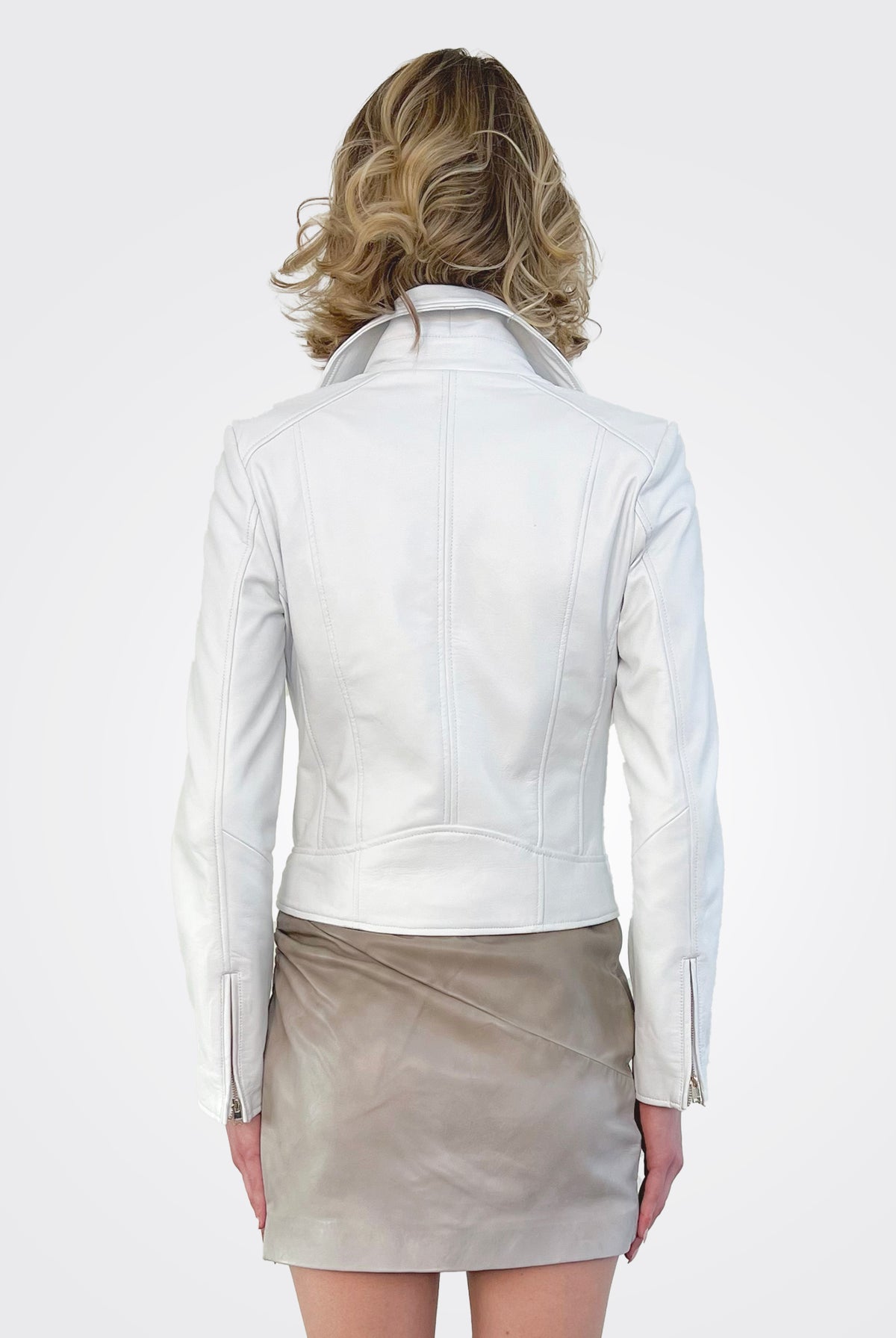 Kelsey Leather Biker Jacket - White by LAMARQUE — view 3