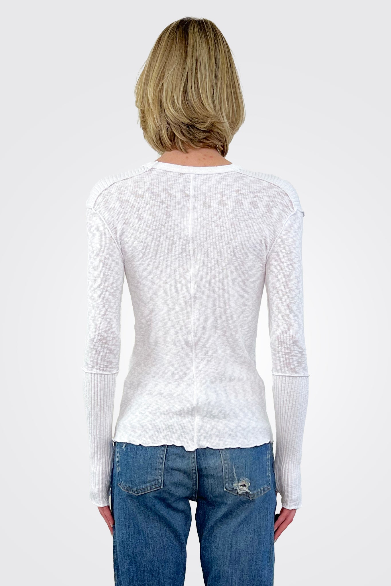 Long Sleeve Crew Neck Top - White by Pete — view 3