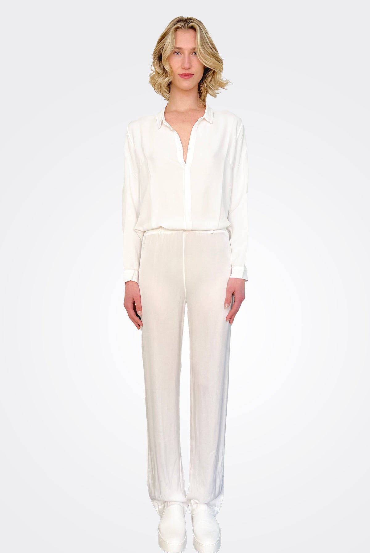 Short Button Up Silk Shirt - White by Private 0204 — view 3