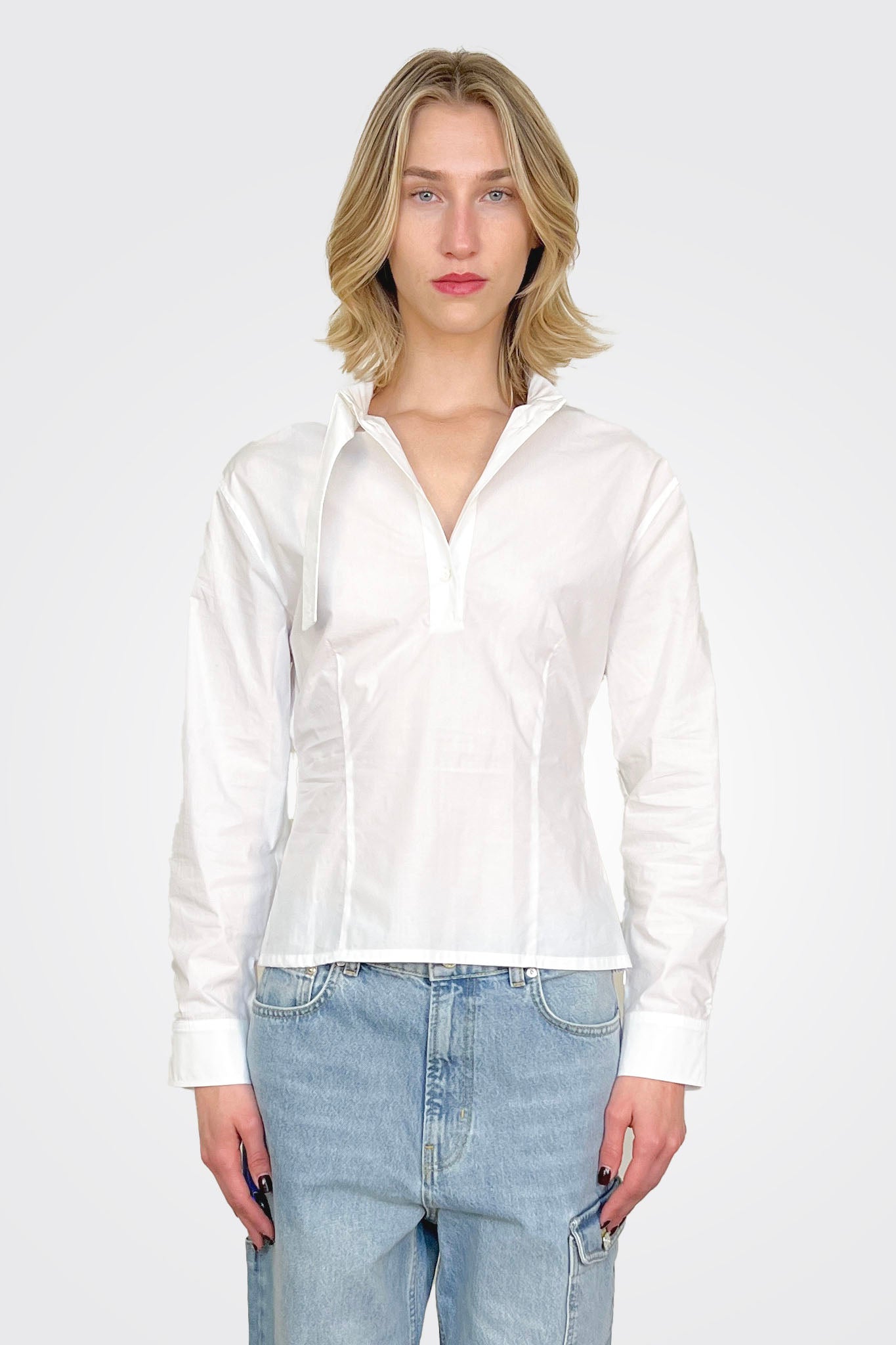Tied Neck Blouse - White by Moschino — alternate view