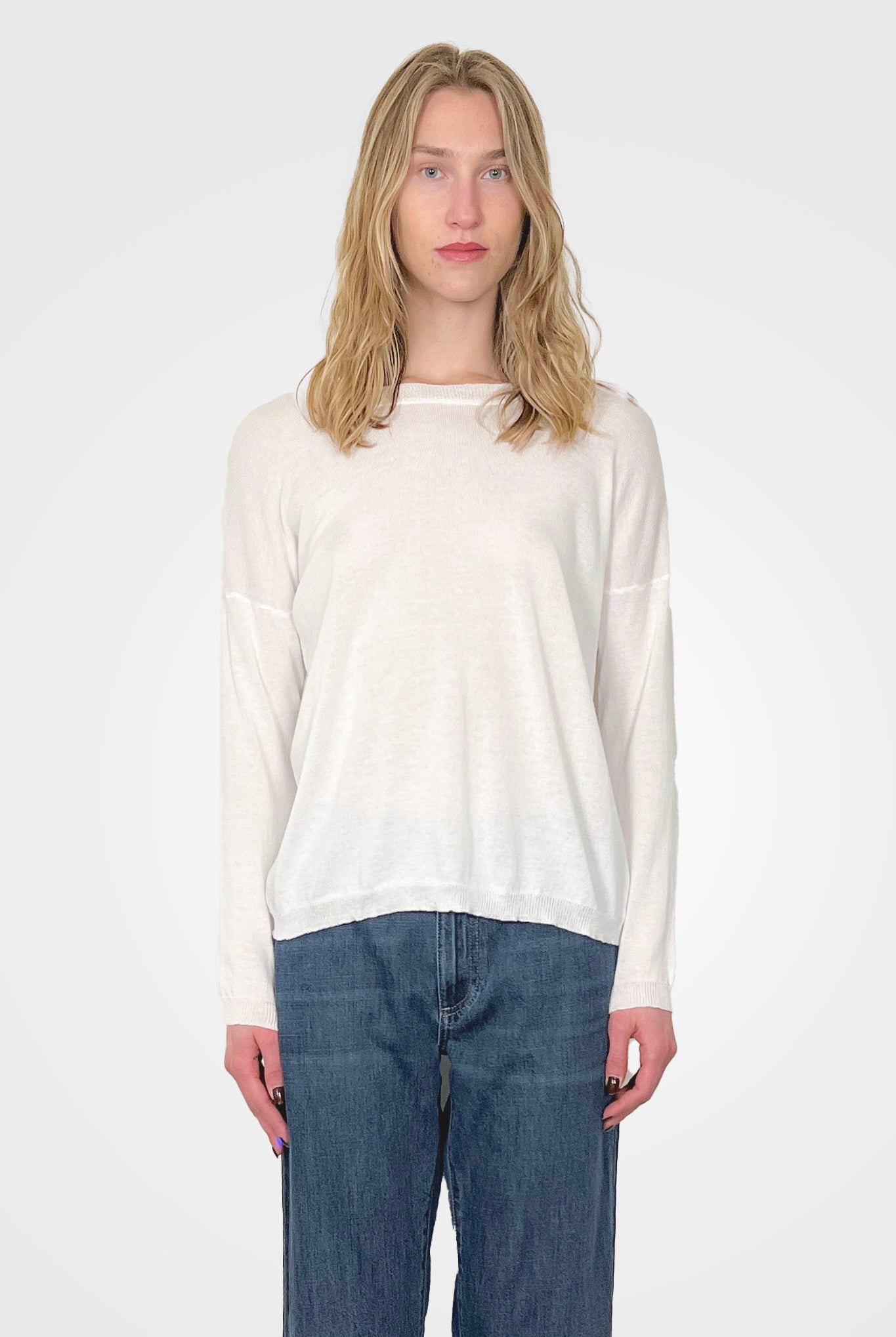 Long Sleeve Crew Neck Sweater - White by Private 0204 | 25 South Boutiques