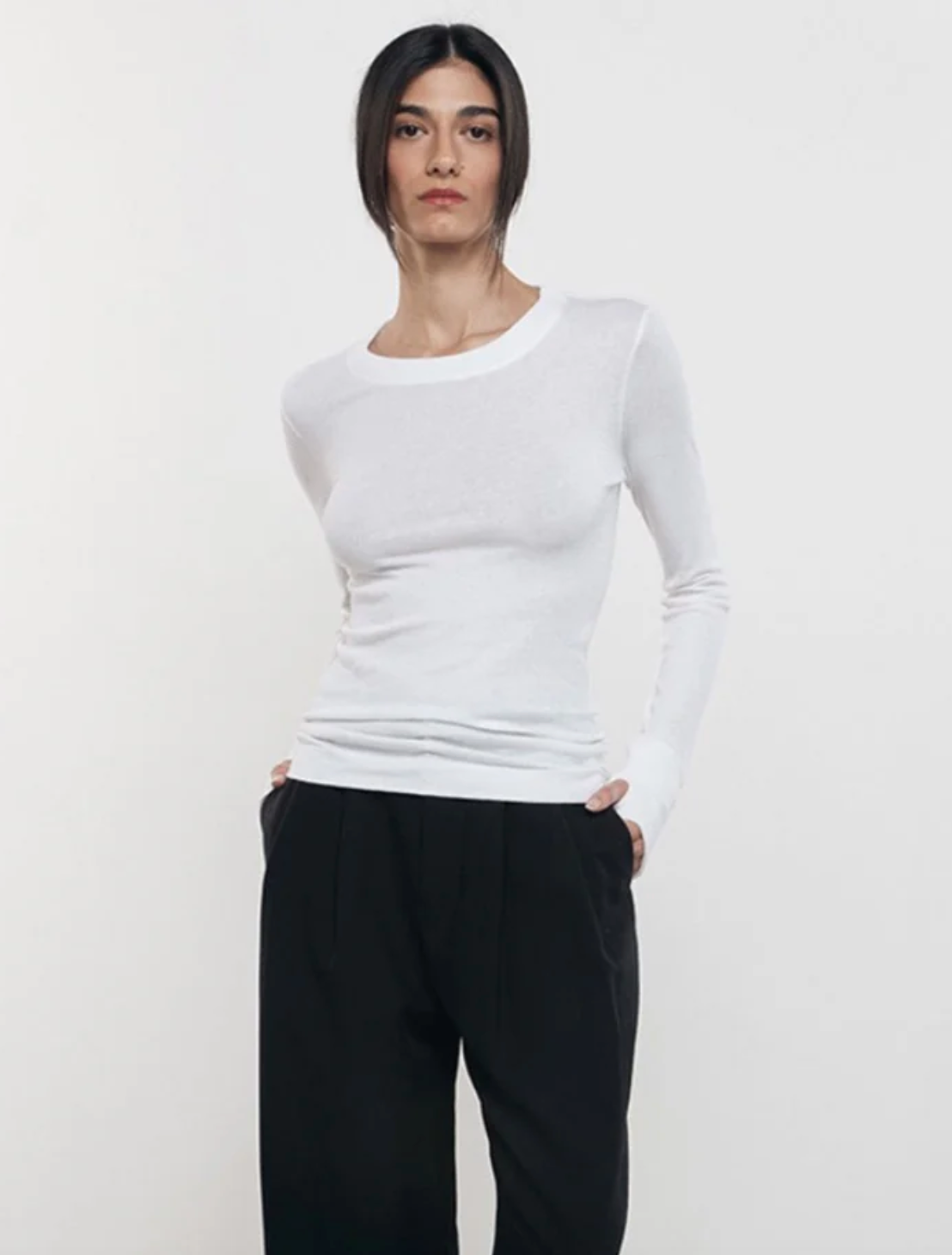 Cashmere Easy Cuffed Crew - White by Enza Costa | 25 South Boutiques