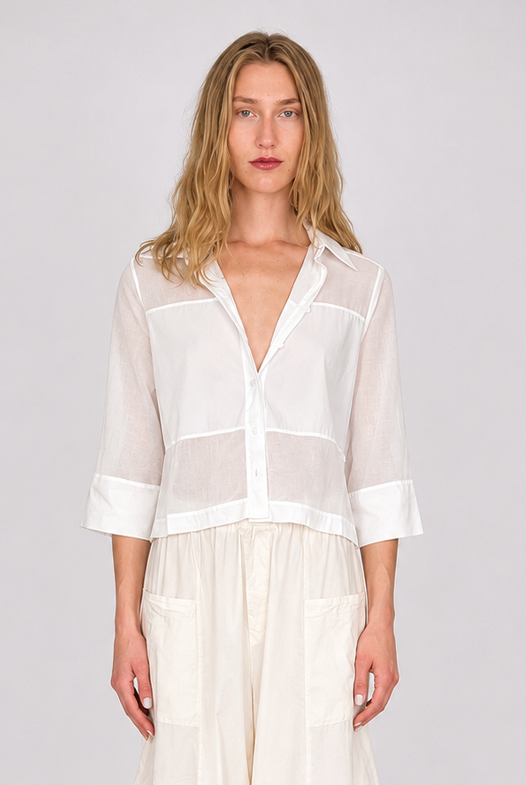Fabric Blocking Short Sleeve Blouse - White by Transit Par-Such | 25 South Boutiques