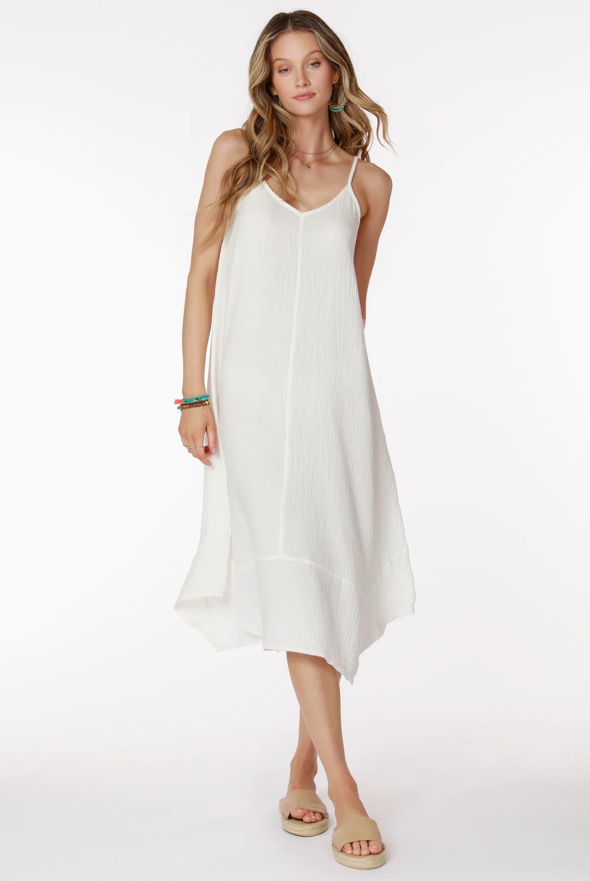 Cami V Neck Midi Handkerchief Dress - White by Bobi | 25 South Boutiques