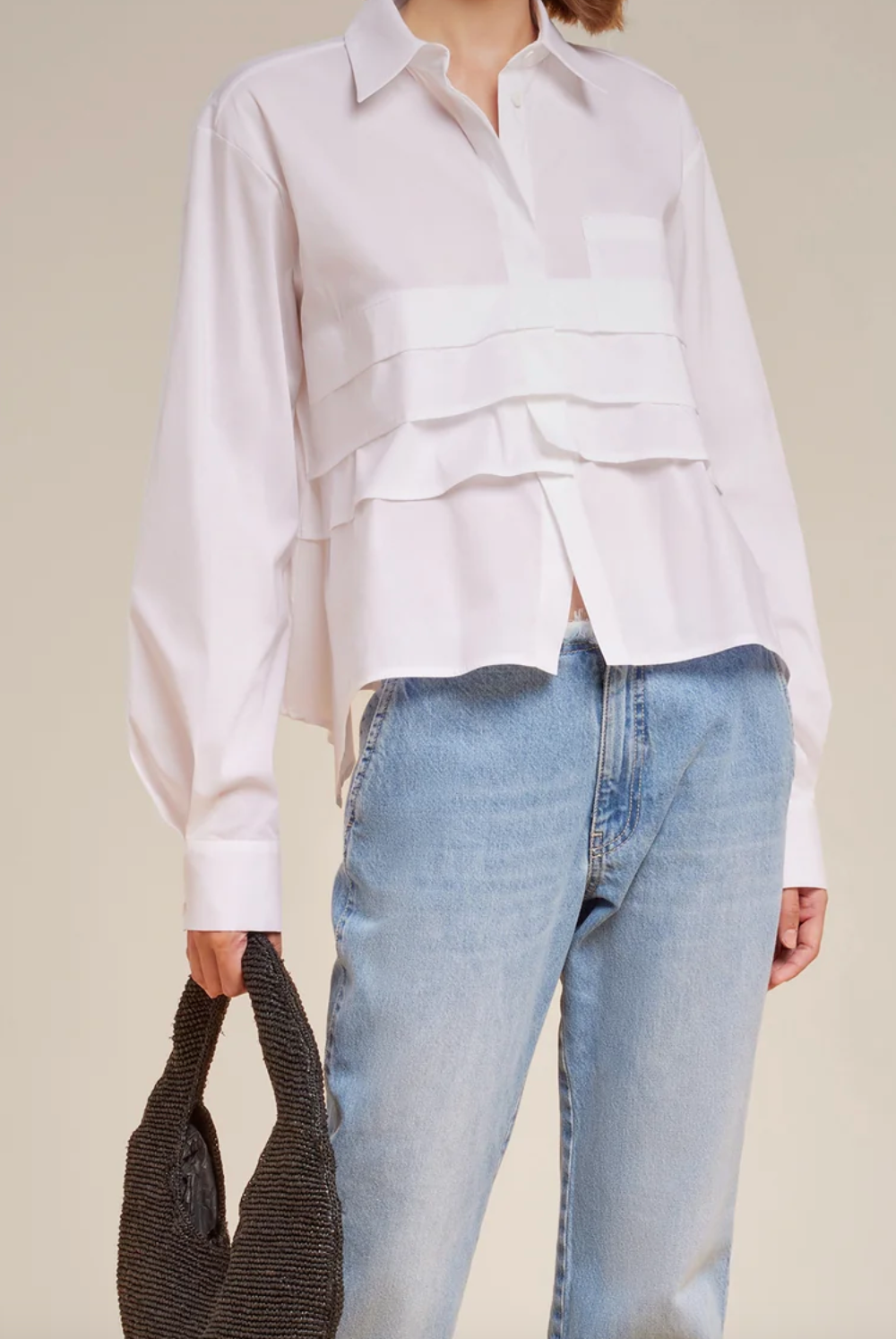 Ruffle Accent Shirt - White by Liviana Conti | 25 South Boutiques
