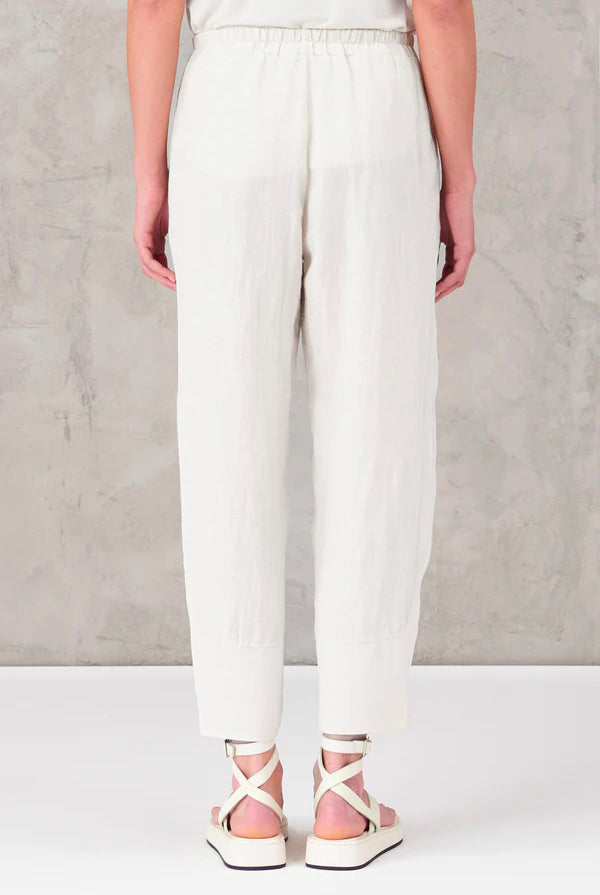 Linen Elastic Waist Trousers - White by Transit Par-Such — view 3