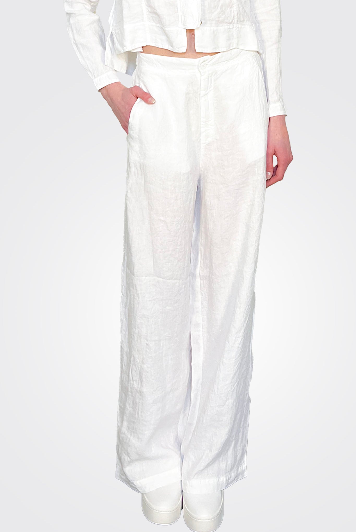 Wide Leg Linen Trousers - White by Transit Par-Such — alternate view