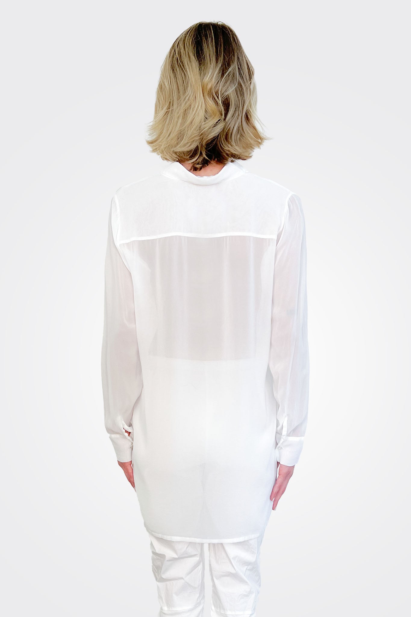 Pocket Oversized Silk Button Down - White by Private 0204 — view 3