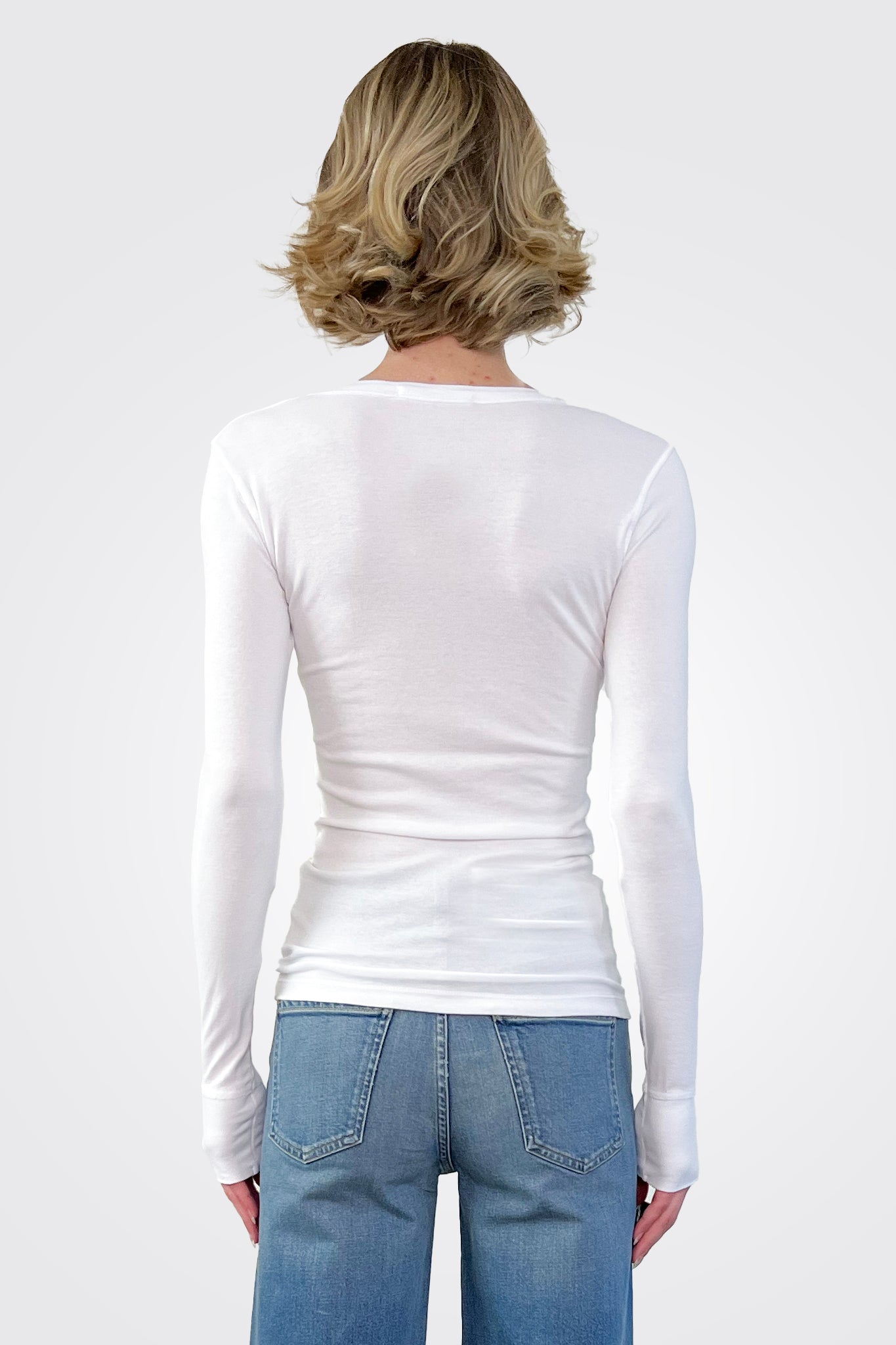 Flagship Long Sleeve V Neck - White by Crown Jewel — view 4