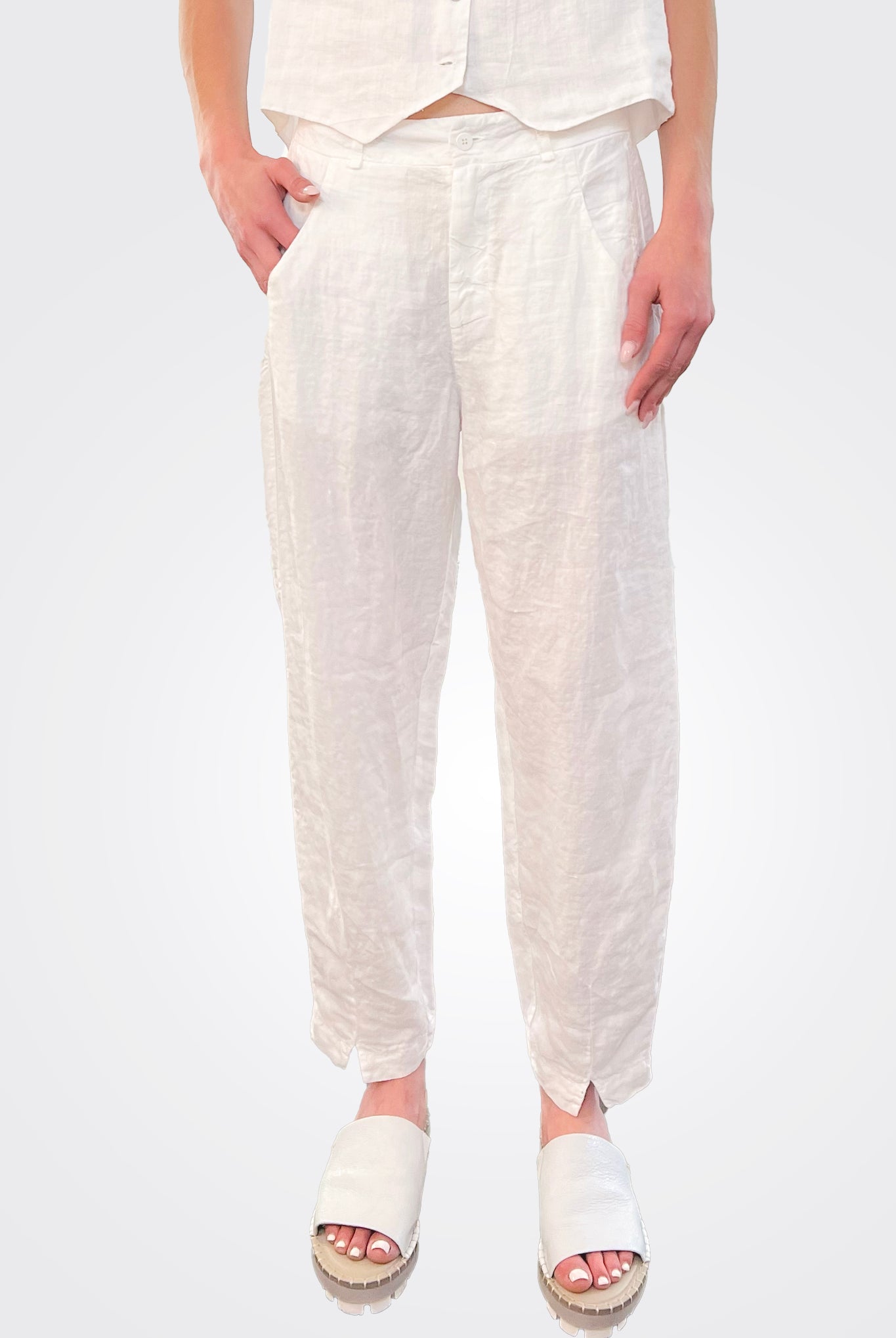 Comfort Fit Linen Trousers - White by Transit Par-Such — view 3