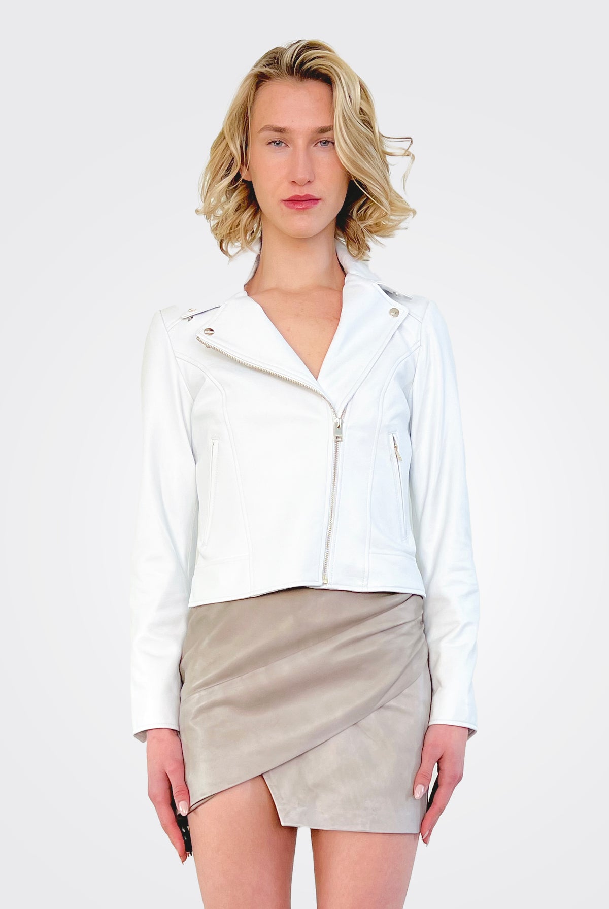 Kelsey Leather Biker Jacket - White by LAMARQUE — alternate view