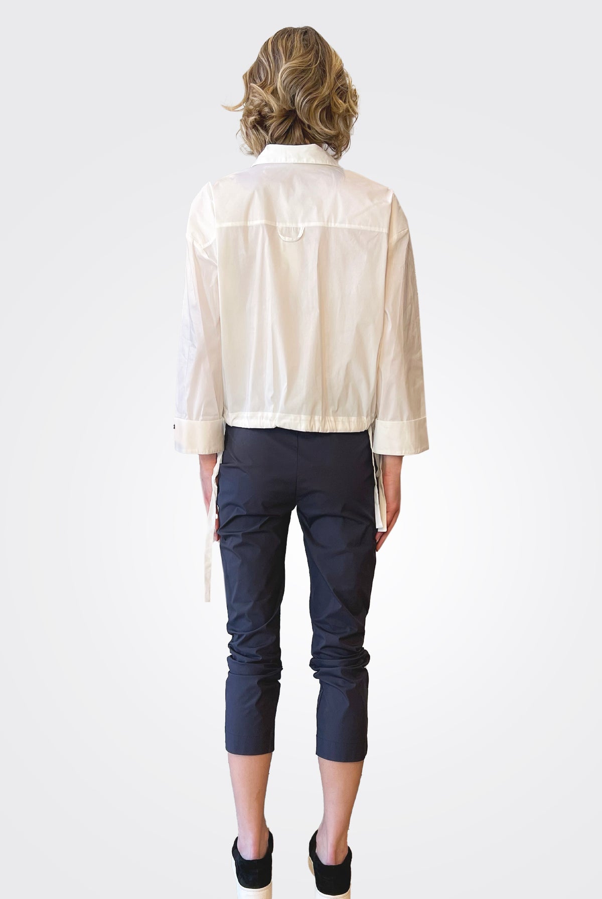 Long Sleeve Synched Waist Shirt - White by Liviana Conti — view 4