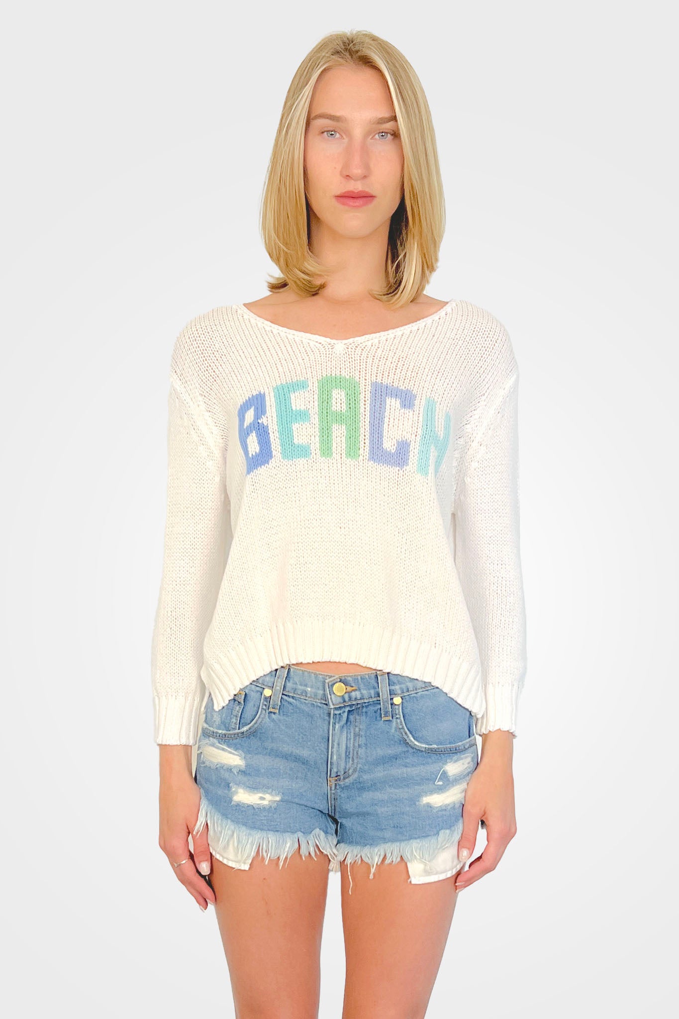 Beach Multi 3/4 Sleeve Sweater - Breaker White by Wooden Ships | 25 South Boutiques