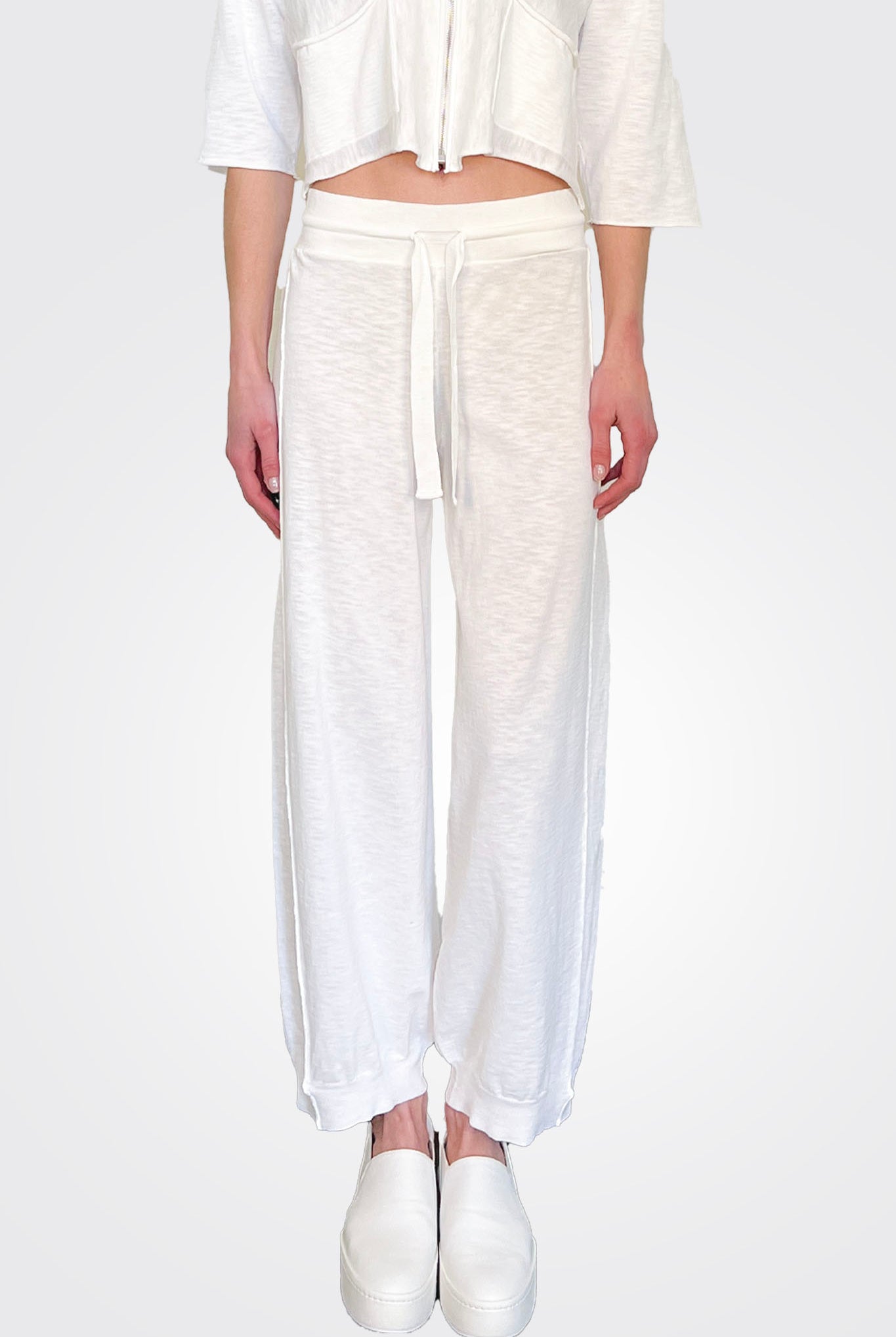 Comfort Fit Drawstring Trousers - White by Transit Par-Such — alternate view