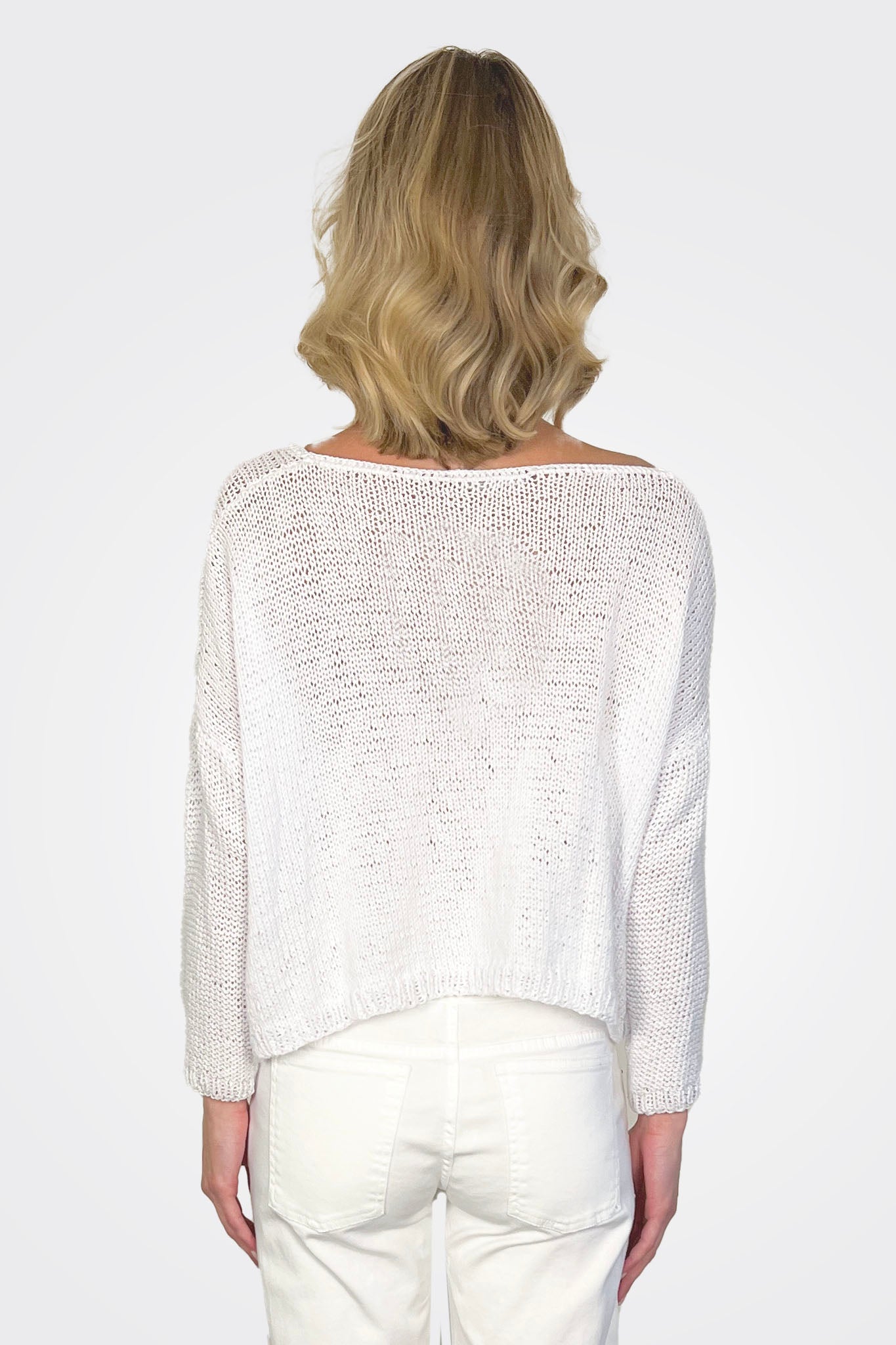 Hand Knitted Pullover Top - White by Umit Unal — alternate view