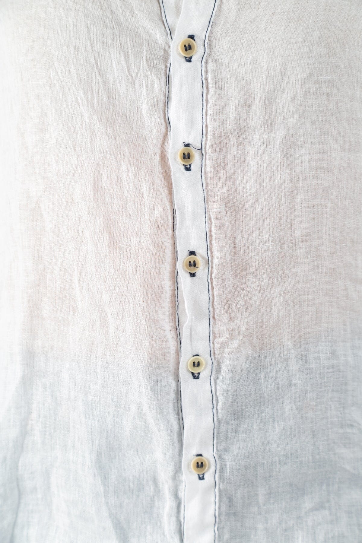 Romy Linen Shirt - White Navy Stitch by CP Shades — view 3