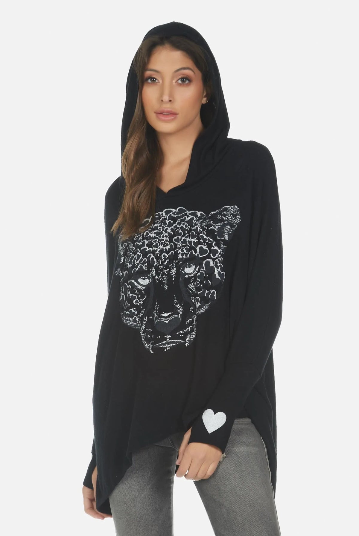 Wilma Hooded Pullover - Heart Leopard by Lauren Moshi — view 3