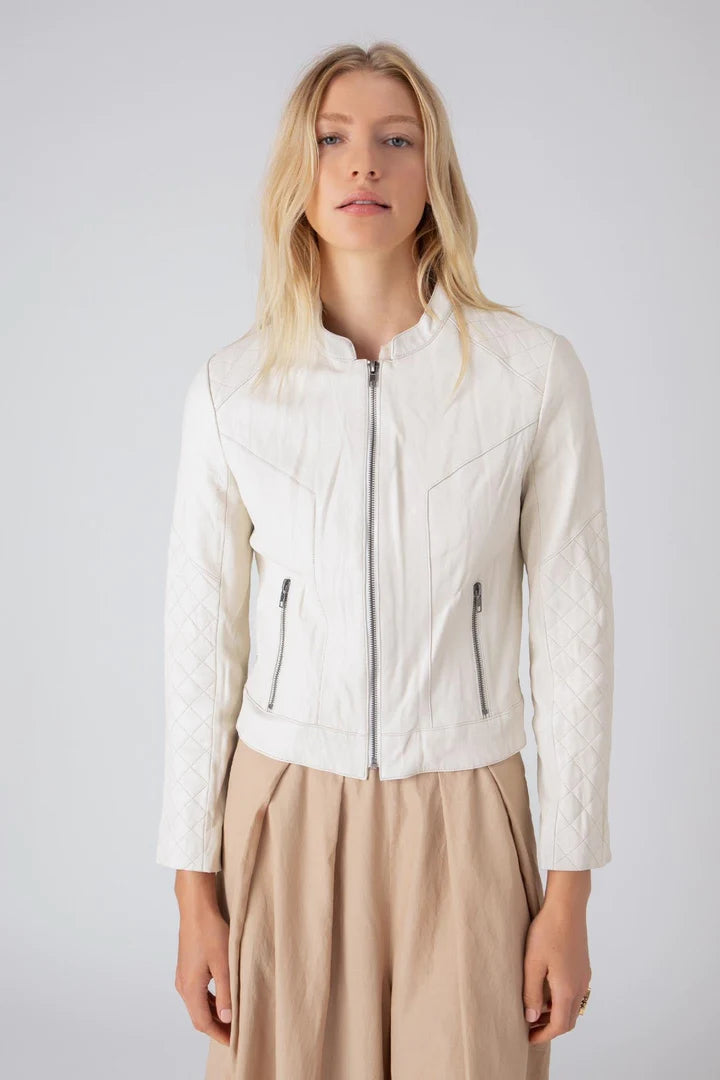 Quilted Washed Leather Jacket - Pearl by Burning Torch | 25 South Boutiques