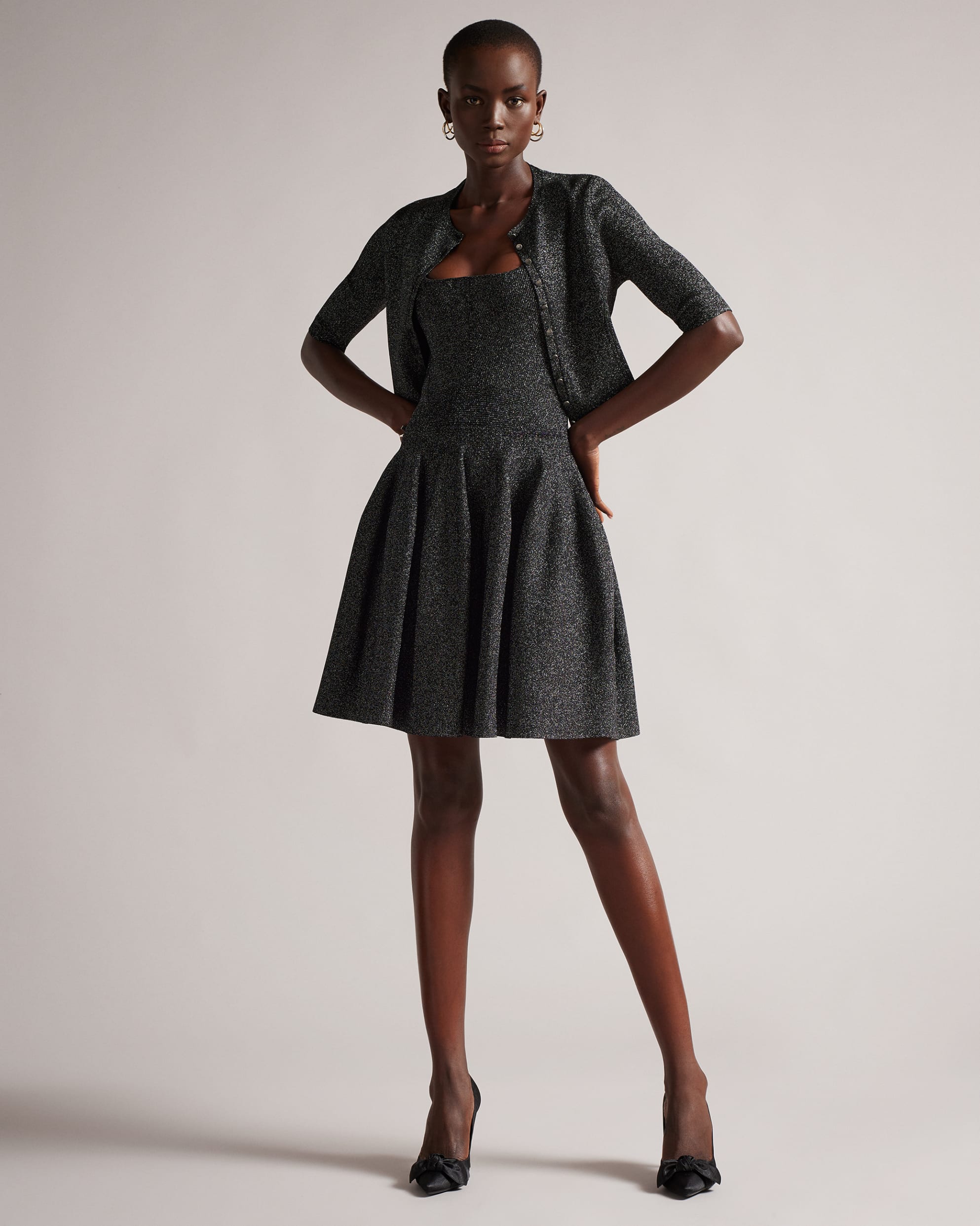 Glitzia Metallic Skater Dress - Black by Ted Baker — view 4
