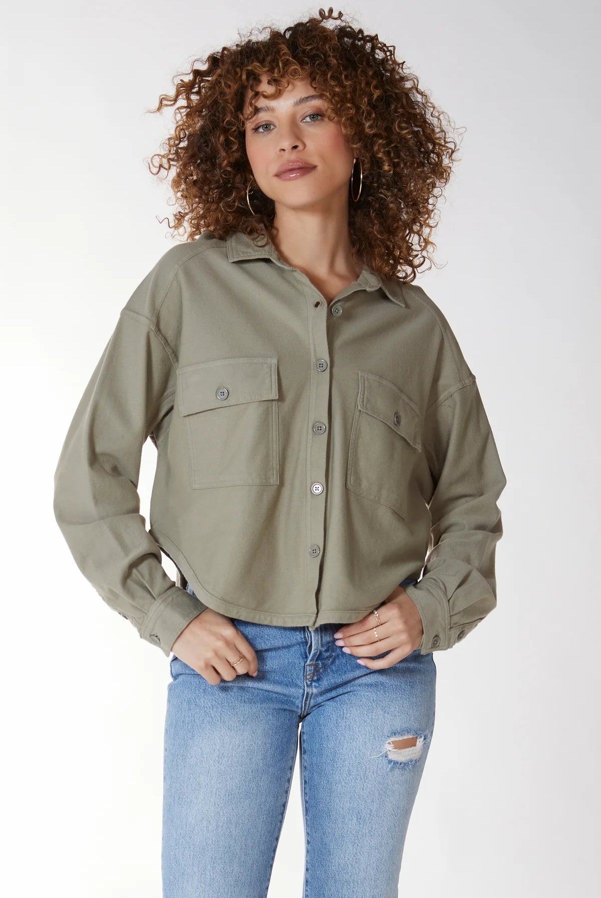 Knit Twill Shirt Jacket - Basil by Bobi — alternate view