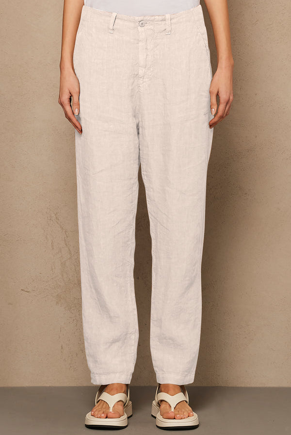 Regular Fit Linen Trousers - Ivory by Transit Par-Such — alternate view